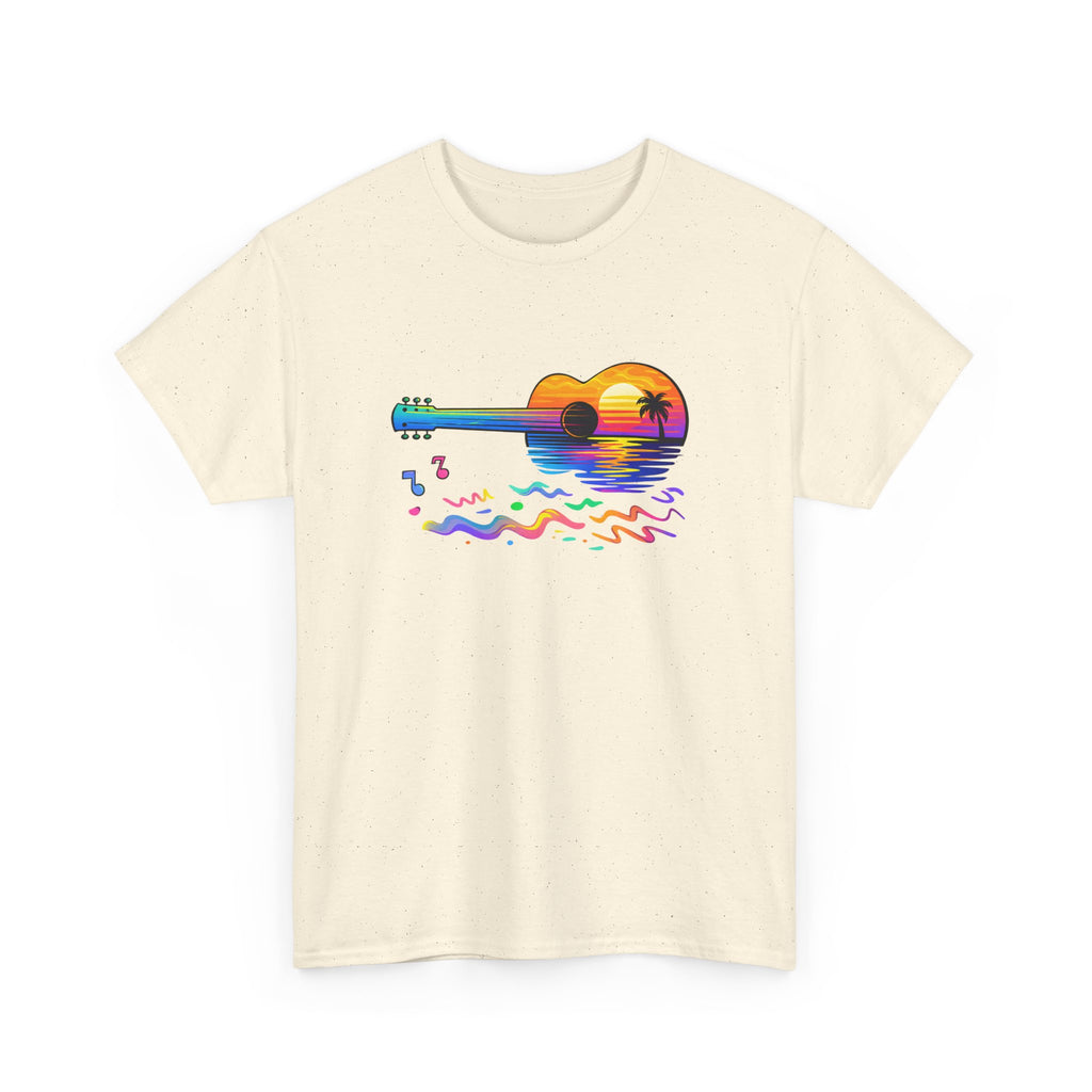 Guitar Sunset T-Shirt — Retro Tropical Sunrise Music Tee