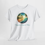 Beach Sunset T-Shirt — "Happiness Comes in Waves" Surf Graphic Tee