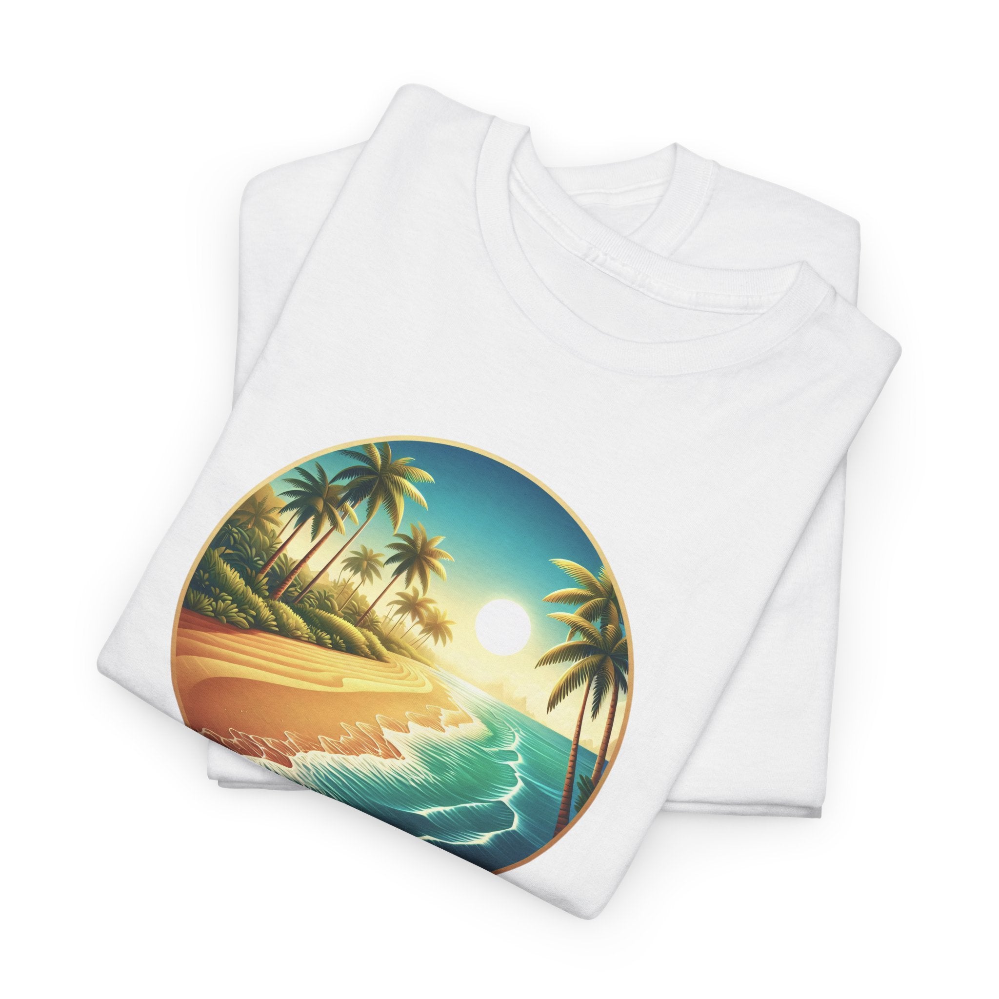 Beach Sunset T-Shirt — "Happiness Comes in Waves" Surf Graphic Tee