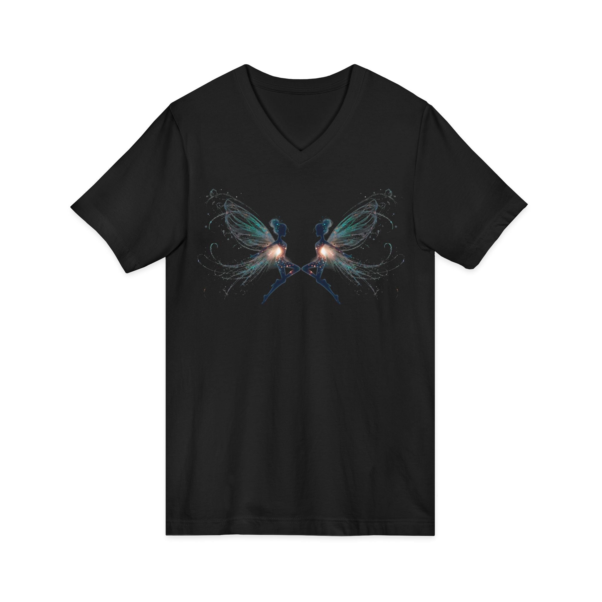Fairy Mirror V-Neck Tee — Ethereal Twin Fairy Graphic Shirt