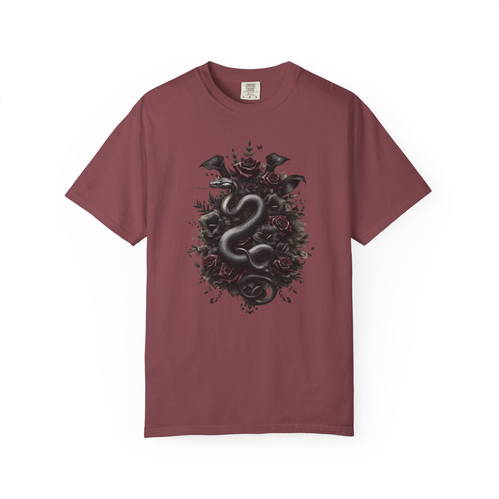 Snake Crest T-Shirt — Gothic Serpent Floral Graphic Tee