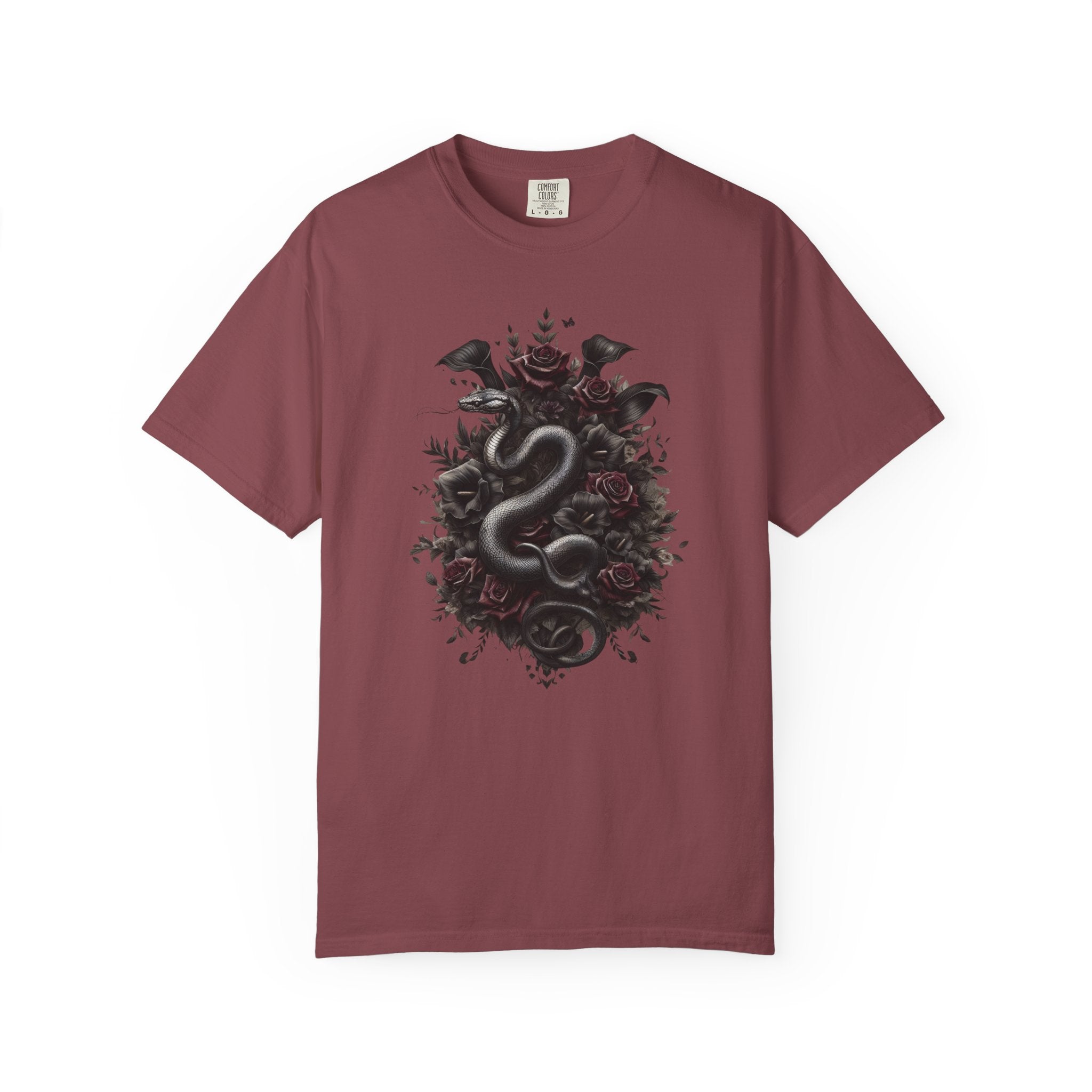 Snake Crest T-Shirt — Gothic Serpent Floral Graphic Tee