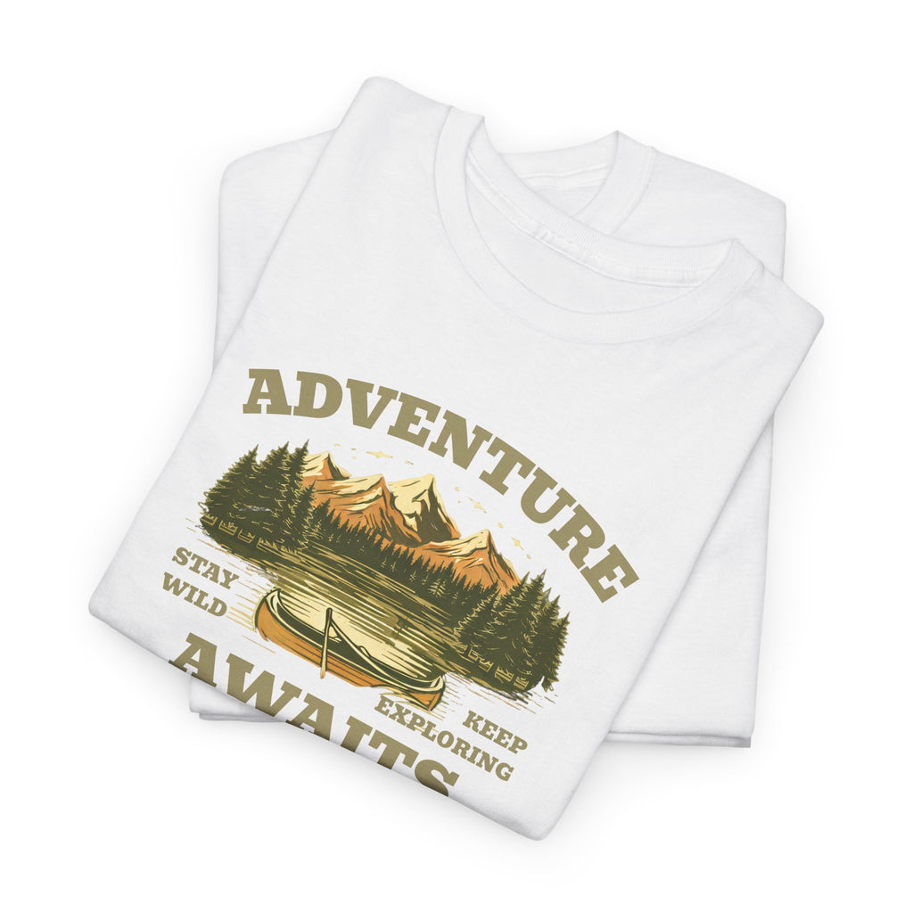 Adventure Awaits T-Shirt — Vintage Mountain Canoe Graphic Tee