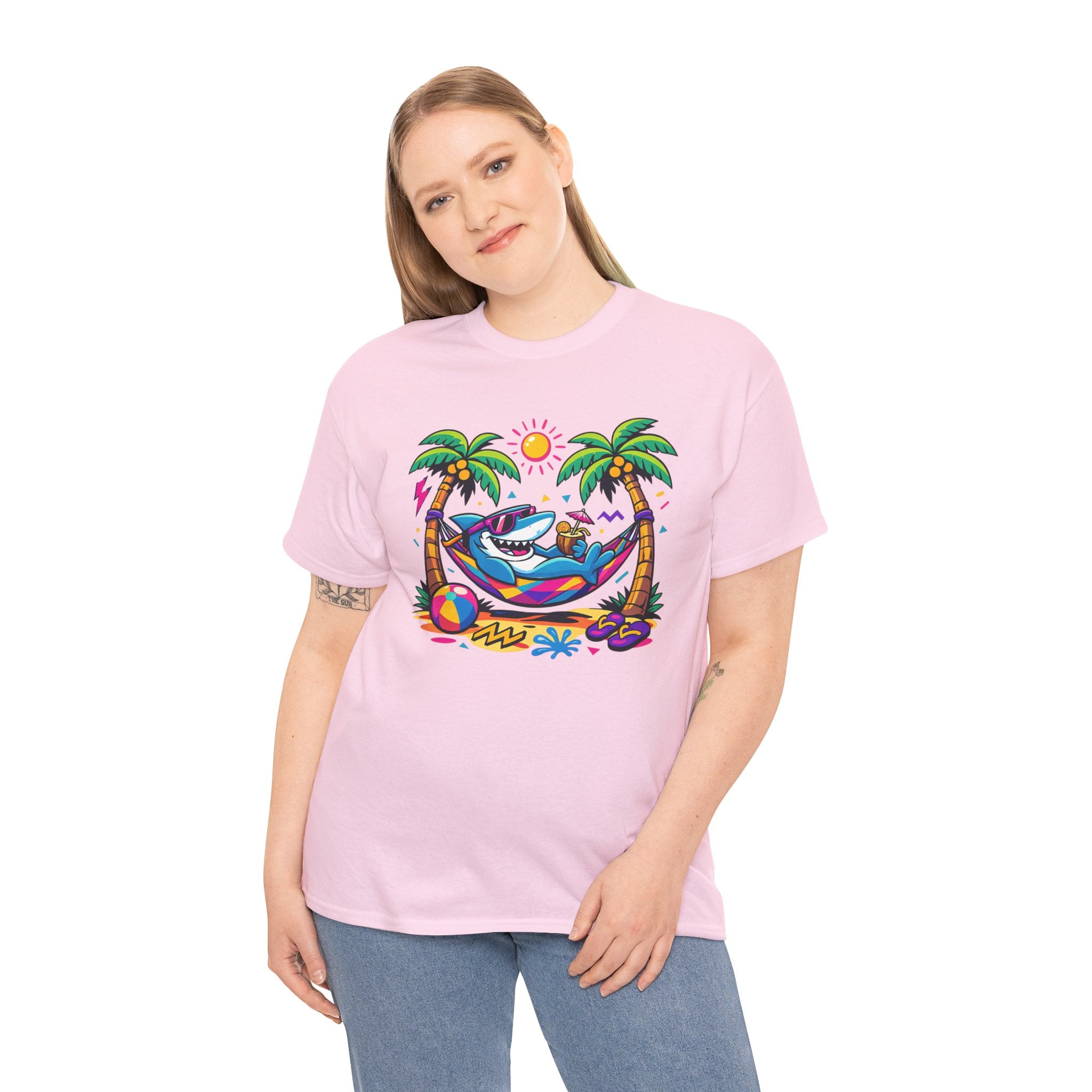 Beach Shark Hammock T‑Shirt — Tropical Summer Vibes Graphic Tee
