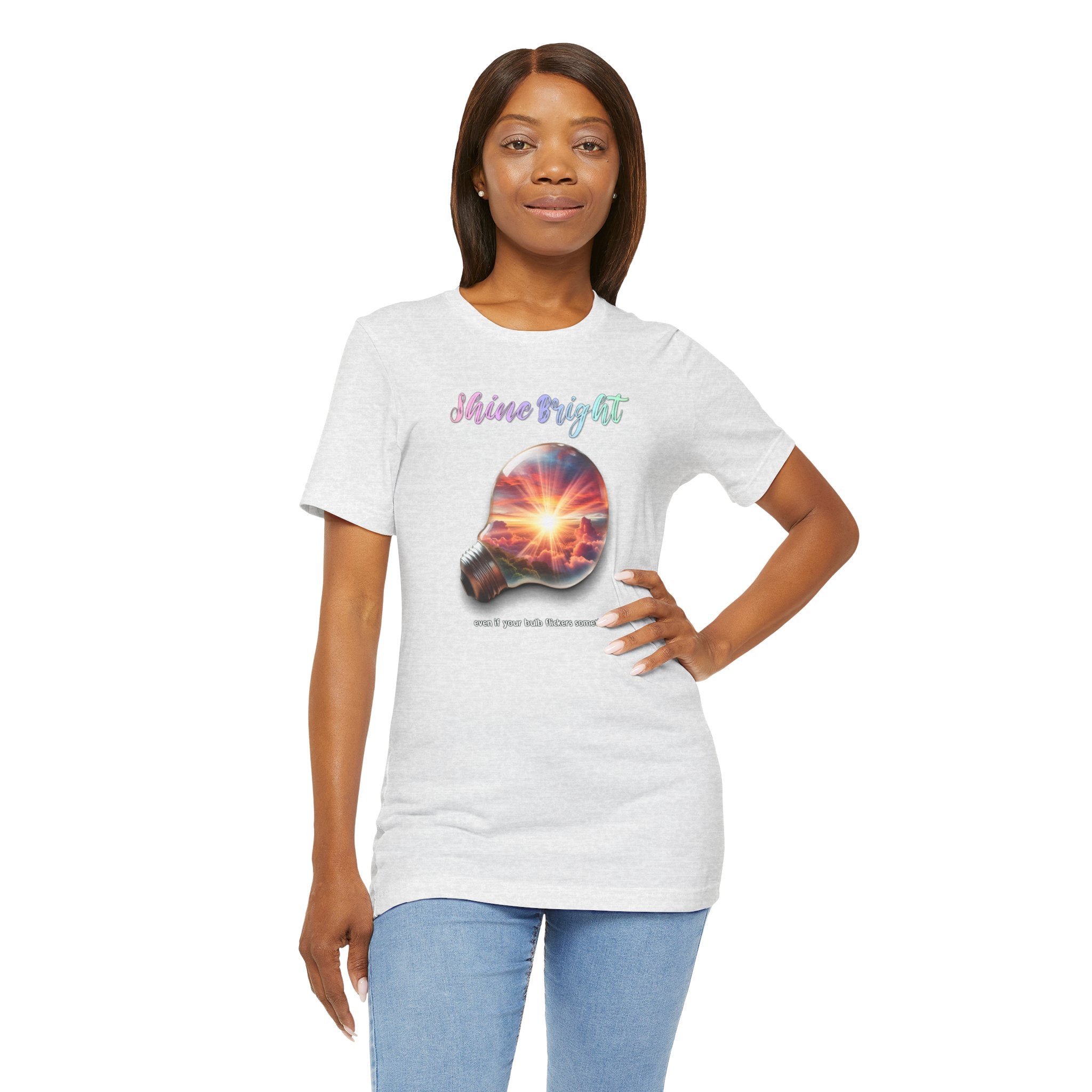 Shine Bright Lightbulb Graphic Tee — Inspirational Sunrise Design