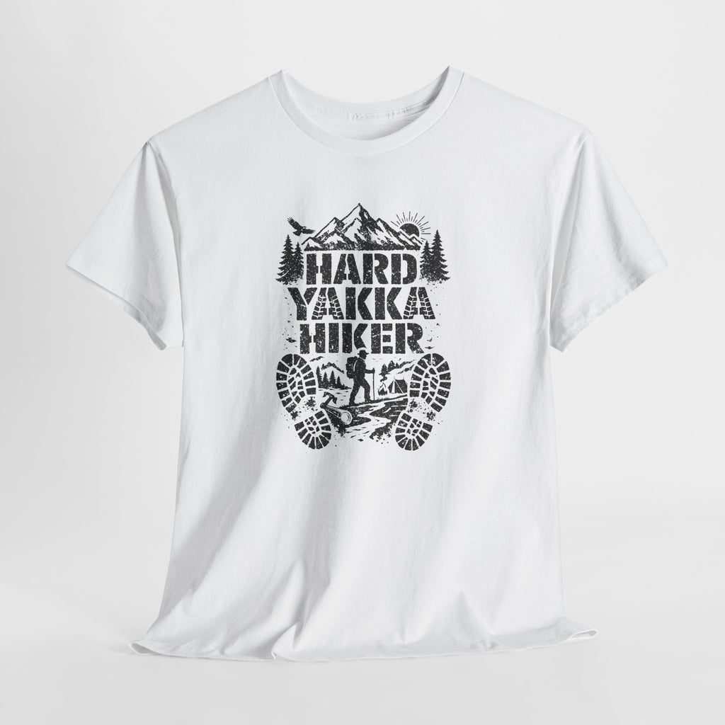 Hard Yakka Hiker T-Shirt — Outdoor Hiking Tee with Mountain Bootprint Design