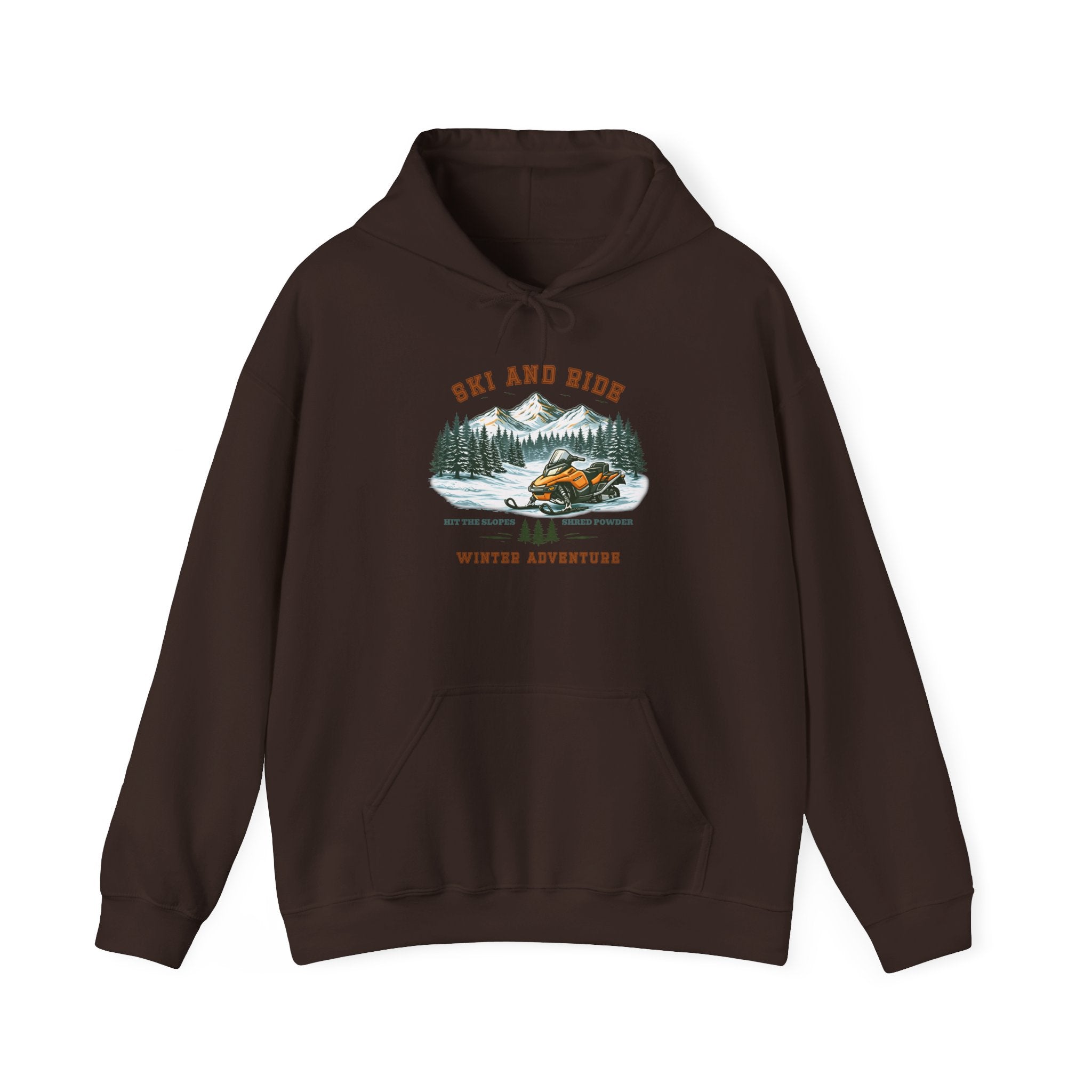 Snowmobile Ski and Ride Hoodie — Vintage Mountain Winter Adventure Pullover