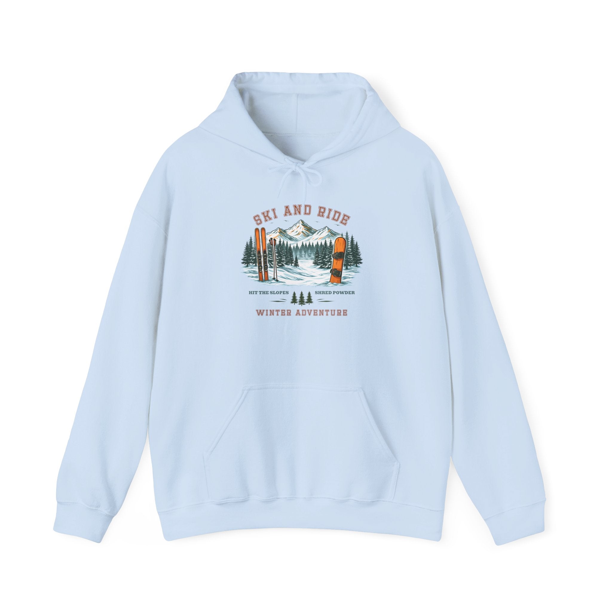 Ski and Ride Hoodie — Vintage Mountain Winter Adventure Pullover