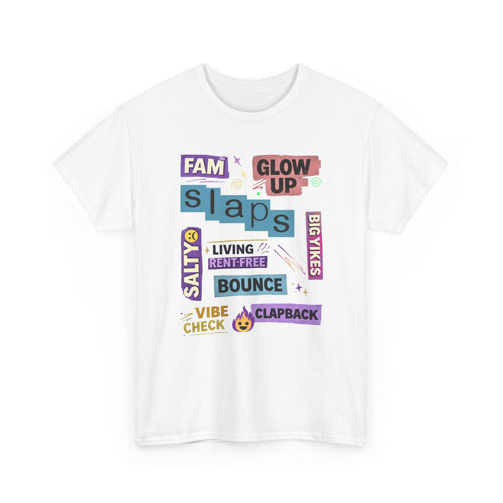Gen Z Graphic Tee — Trendy Sticker-Style Words Design