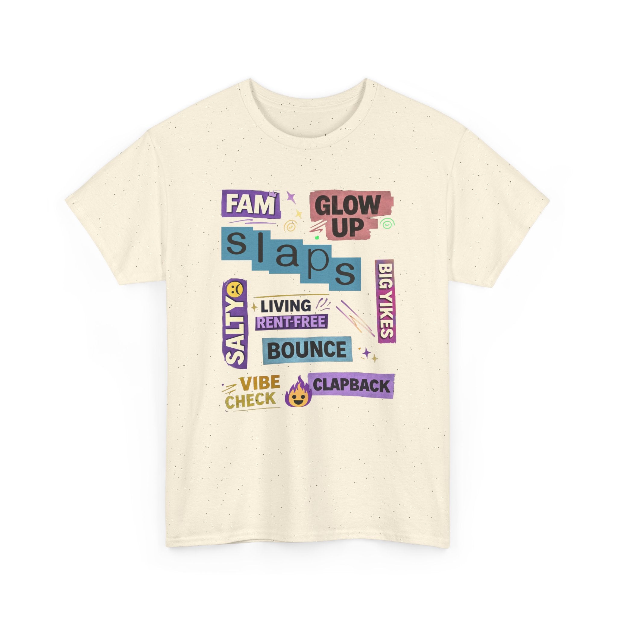 Gen Z Graphic Tee — Trendy Sticker-Style Words Design