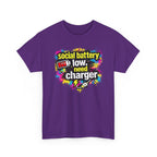 Social Battery Low Need Charger T-Shirt — Funny Sarcastic Introvert Graphic Tee