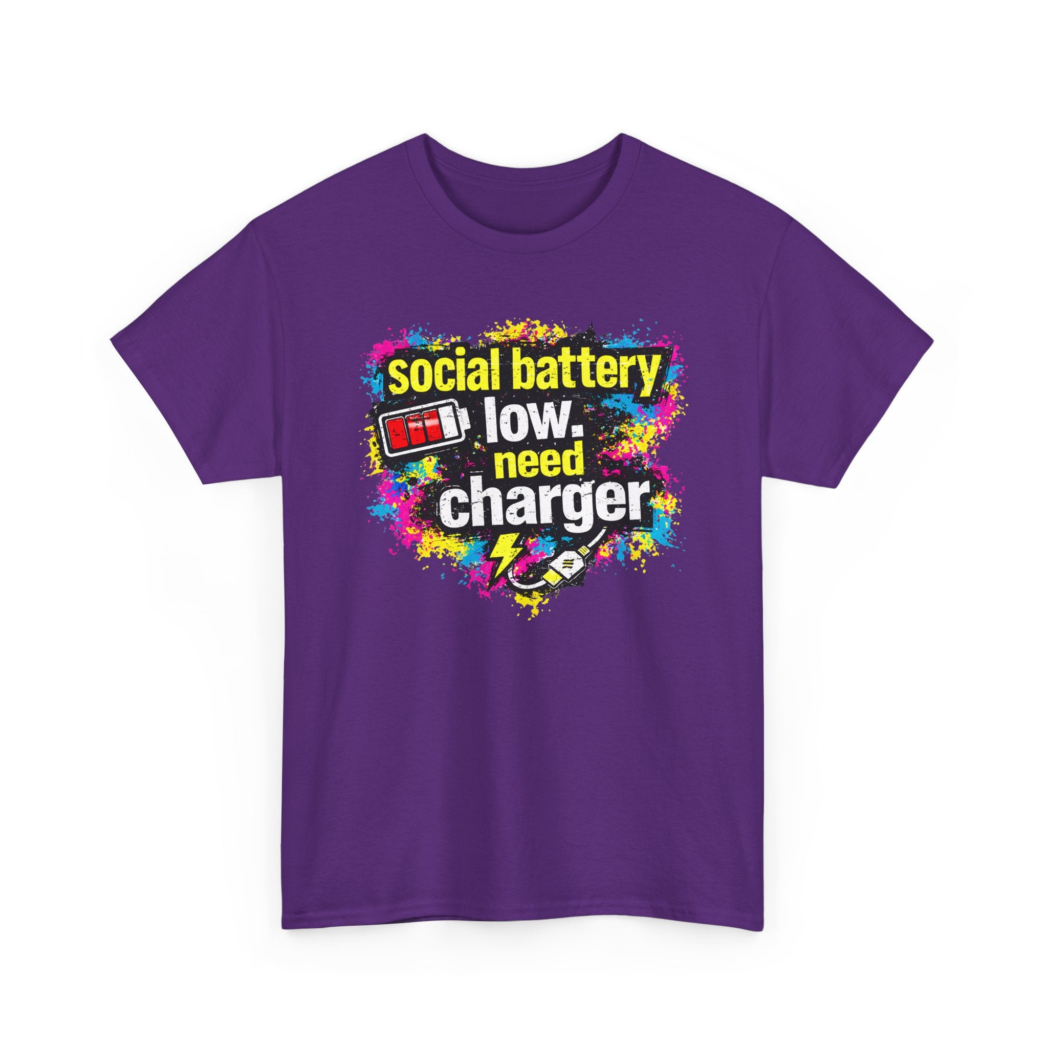 Social Battery Low Need Charger T-Shirt — Funny Sarcastic Introvert Graphic Tee