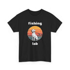 Fishing Lab T-Shirt — Retro Sunset Labrador Fishing Tee for Dog Lovers