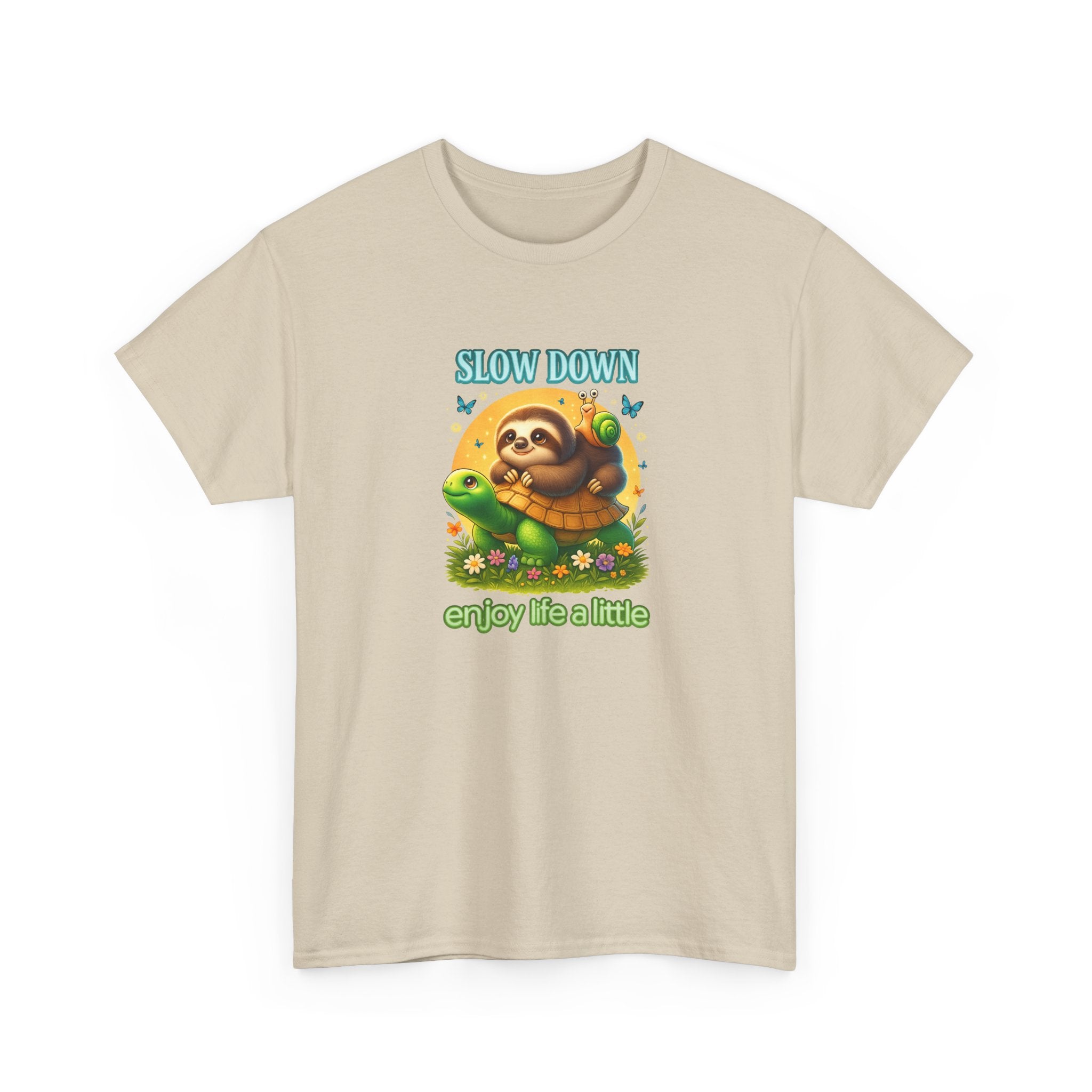 Slow Down Turtle Sloth & Snail V-Neck Tee — "Enjoy Life a Little" Relaxed Graphic Shirt