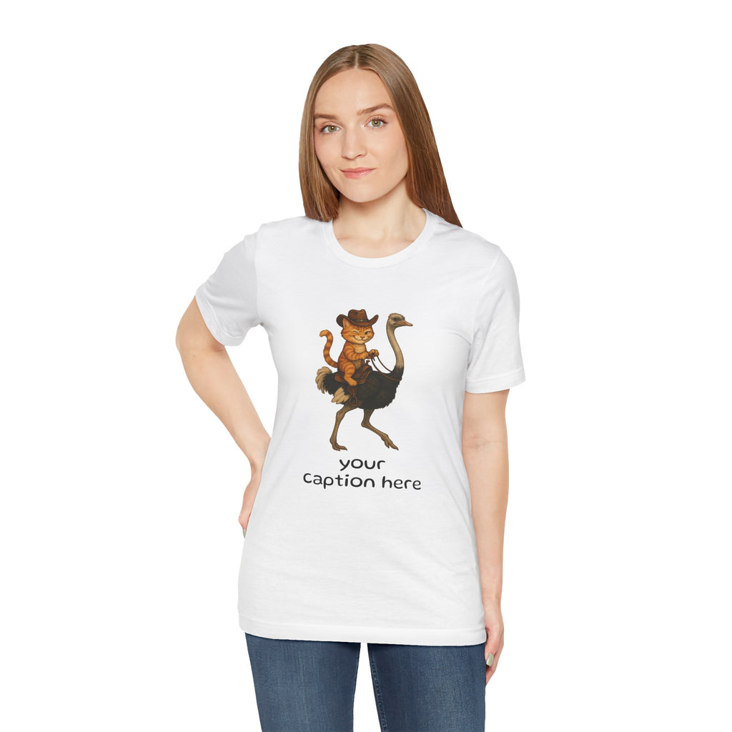 Cat Cowboy Riding Ostrich T-Shirt – Whimsical Western Animal Tee