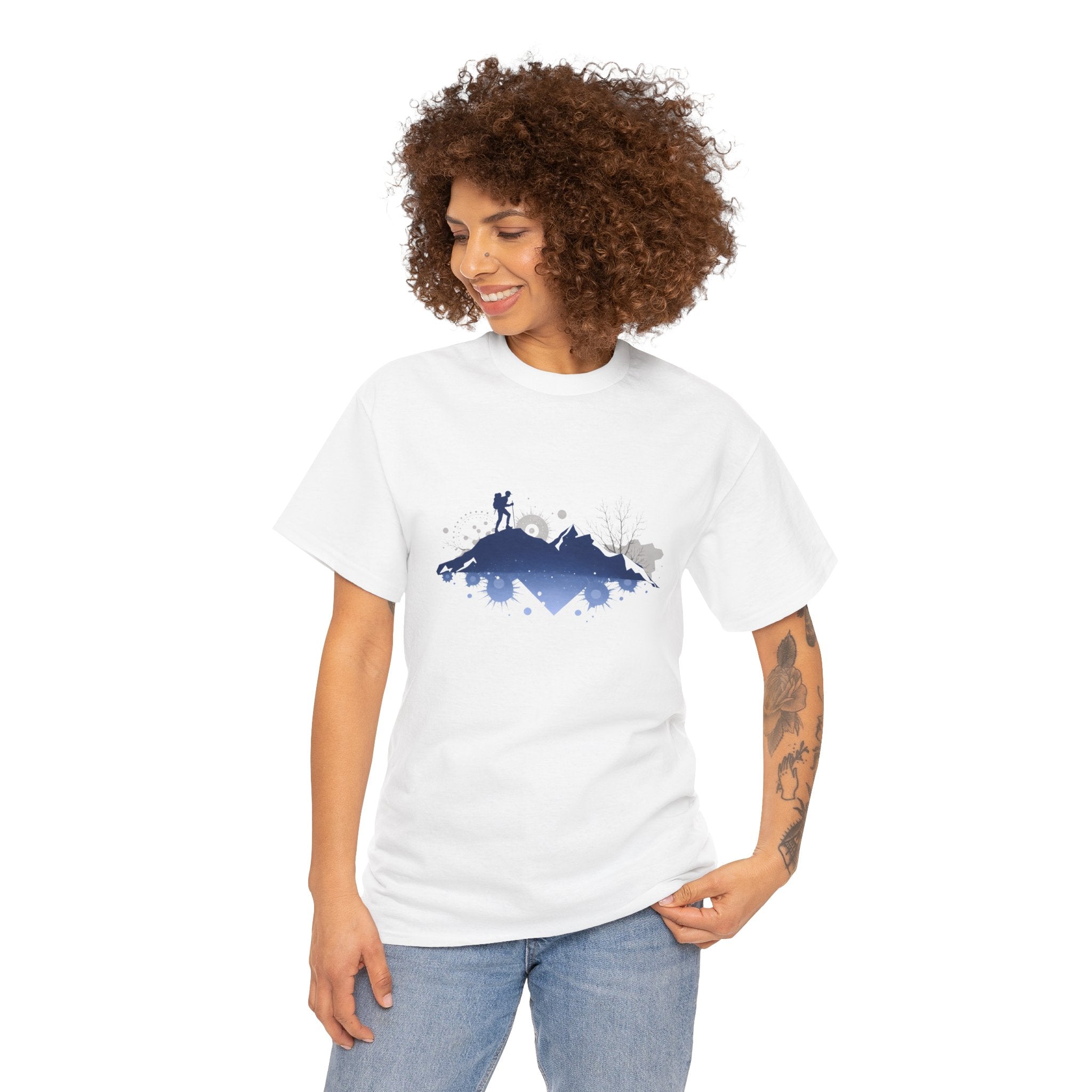 Mountain Hiker Tee — Blue Nightscape Silhouette T-Shirt