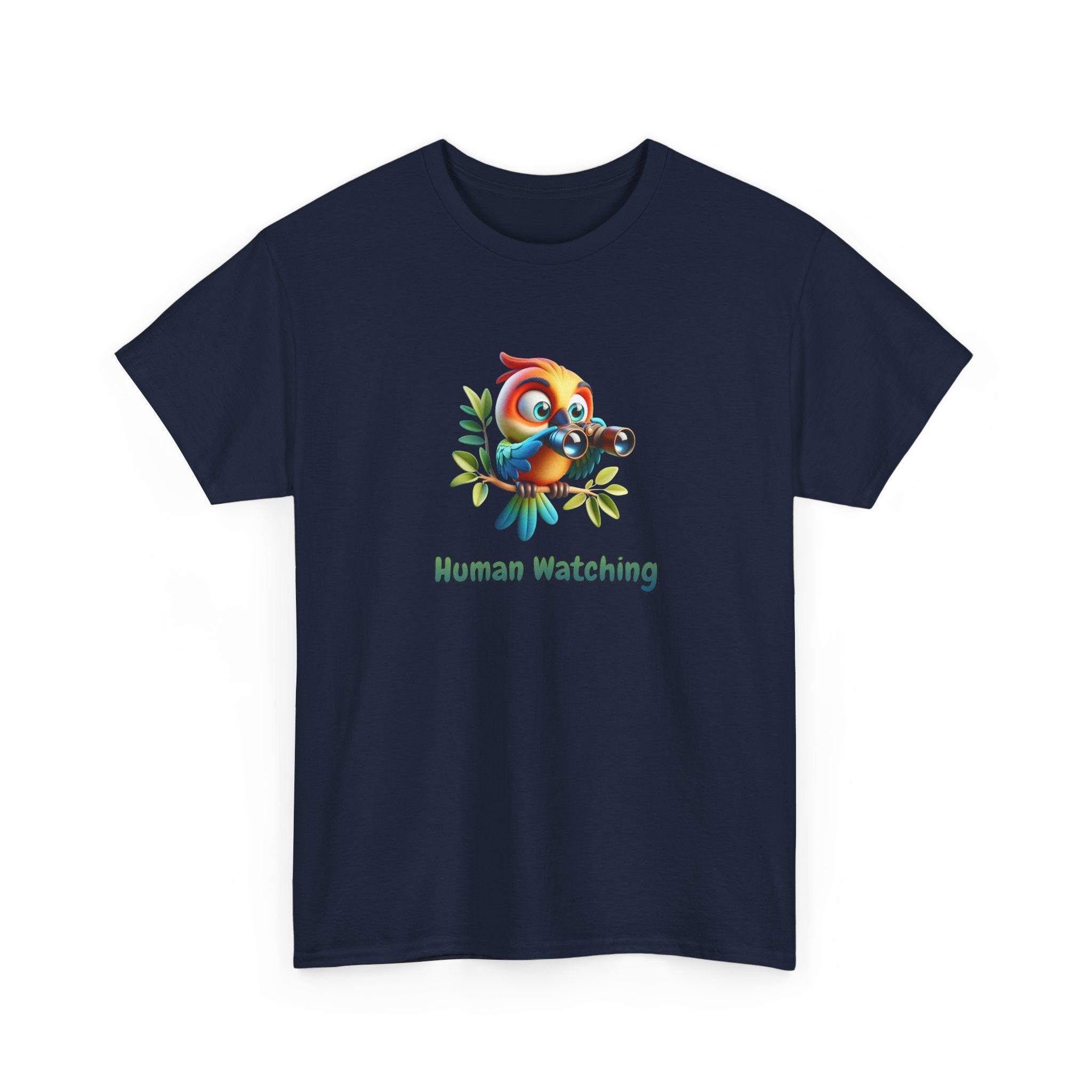 T‑Shirt — Cute Bird with Binoculars "Human Watching" Graphic Tee