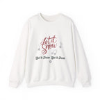 Festive ‘Let It Snow’ holiday graphic with glittery red lettering, musical notes, and white snowflakes.