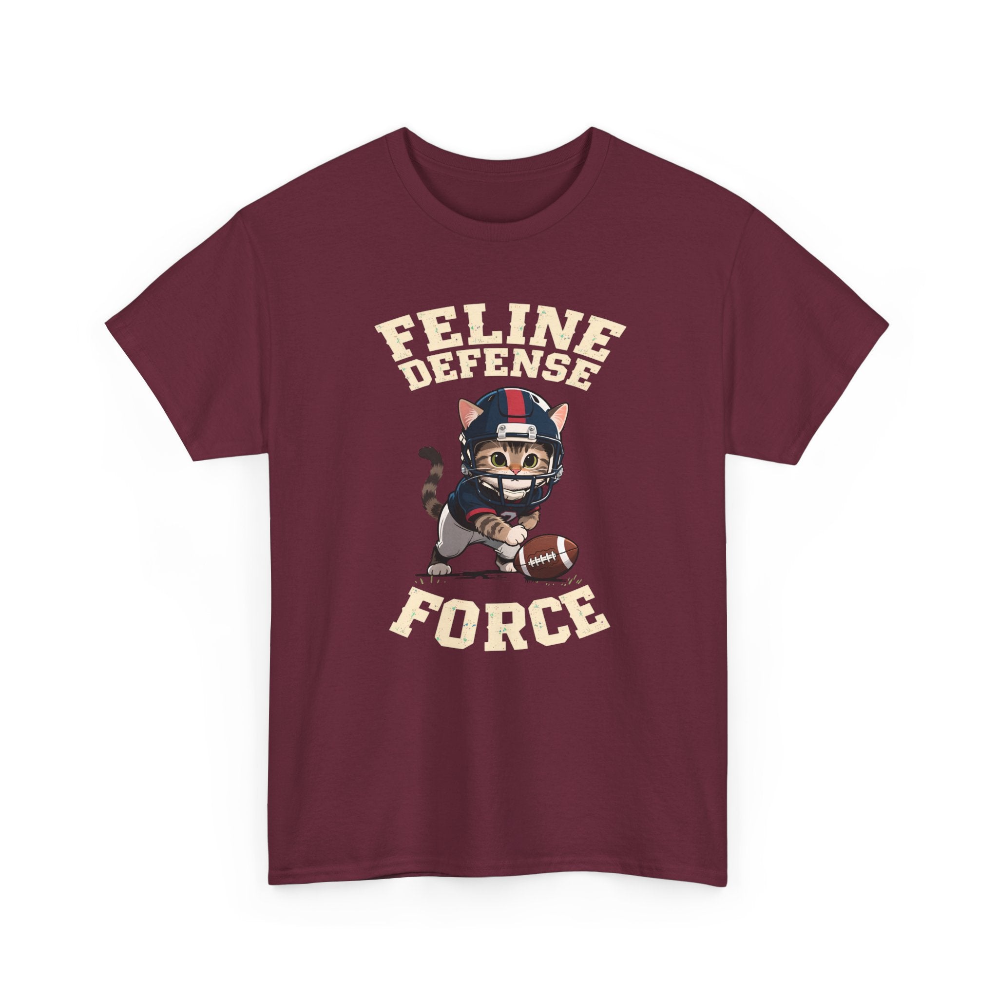 Feline Defense Force T-Shirt — Cute Football Cat Tee for Cat Lovers & Sports Fans