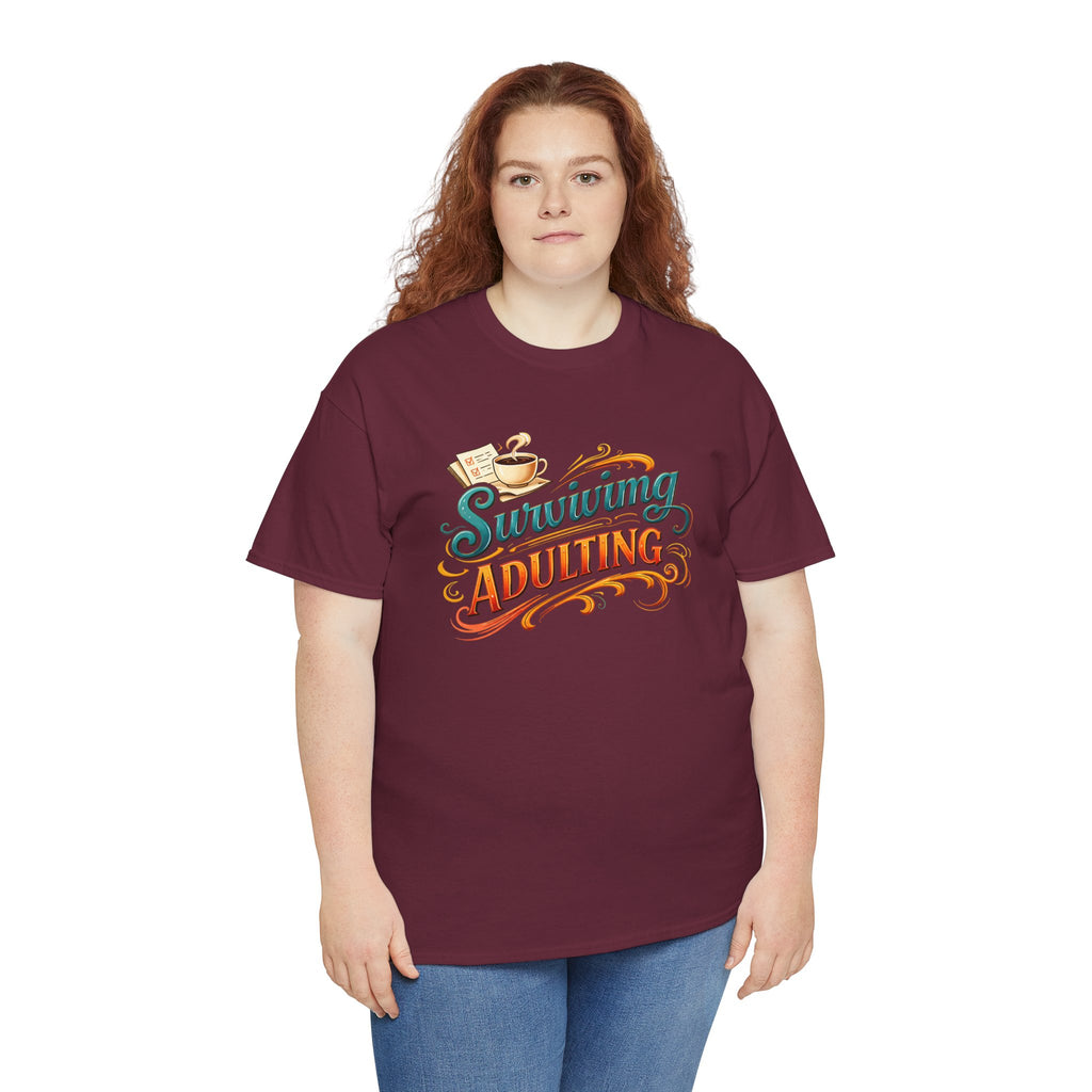 Surviving Adulting T-Shirt — Funny Retro Coffee Graphic Tee for Adults