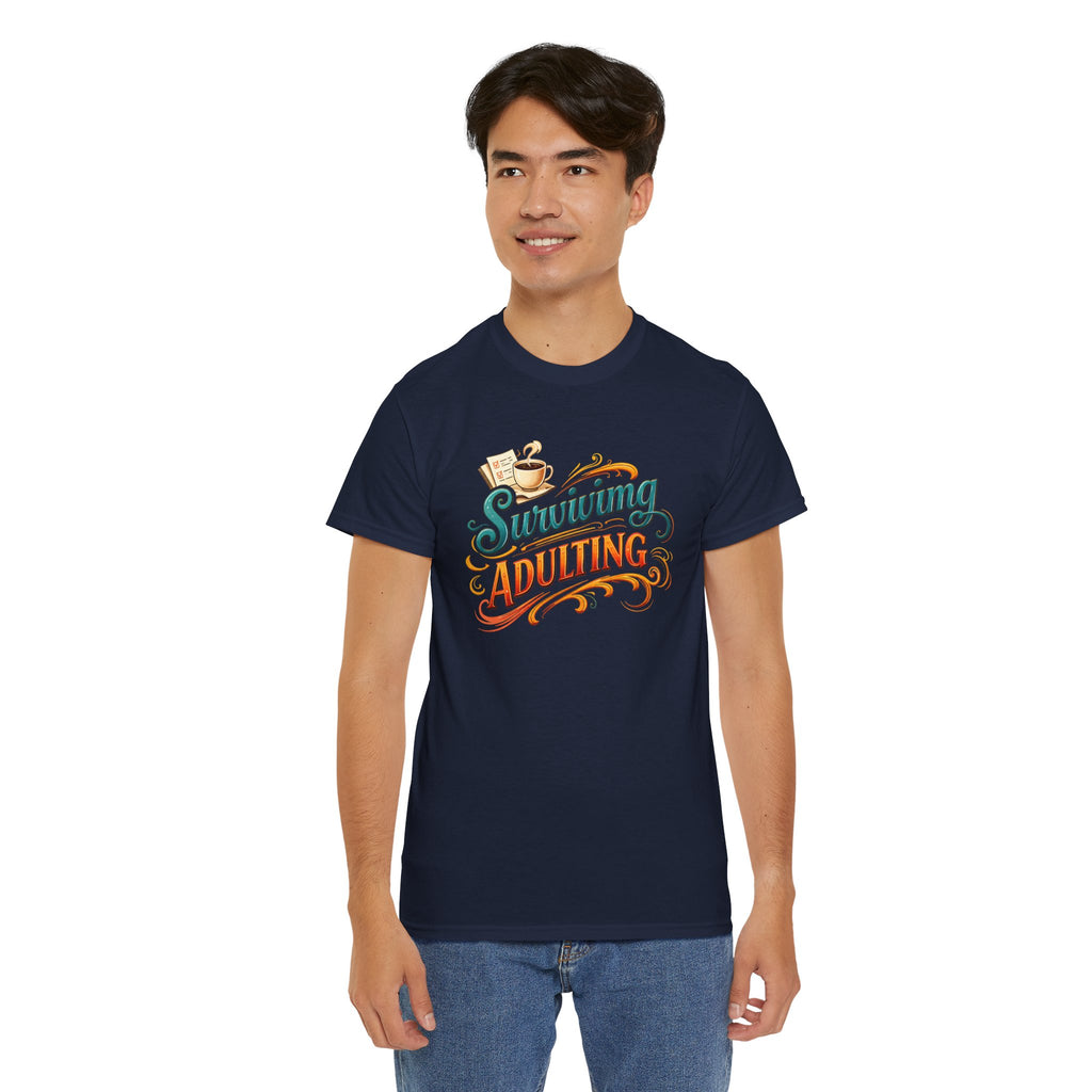 Surviving Adulting T-Shirt — Funny Retro Coffee Graphic Tee for Adults
