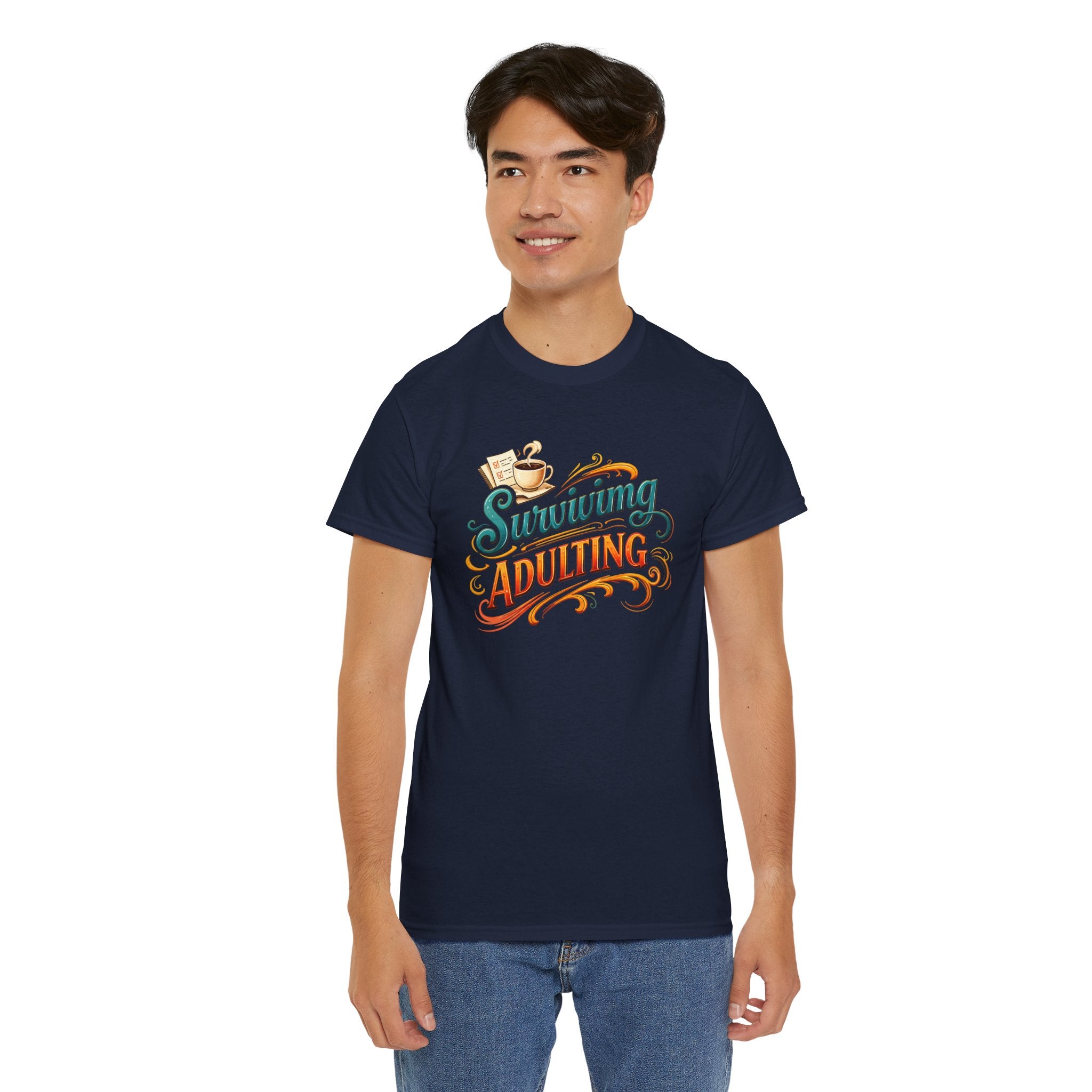 Surviving Adulting T-Shirt — Funny Retro Coffee Graphic Tee for Adults