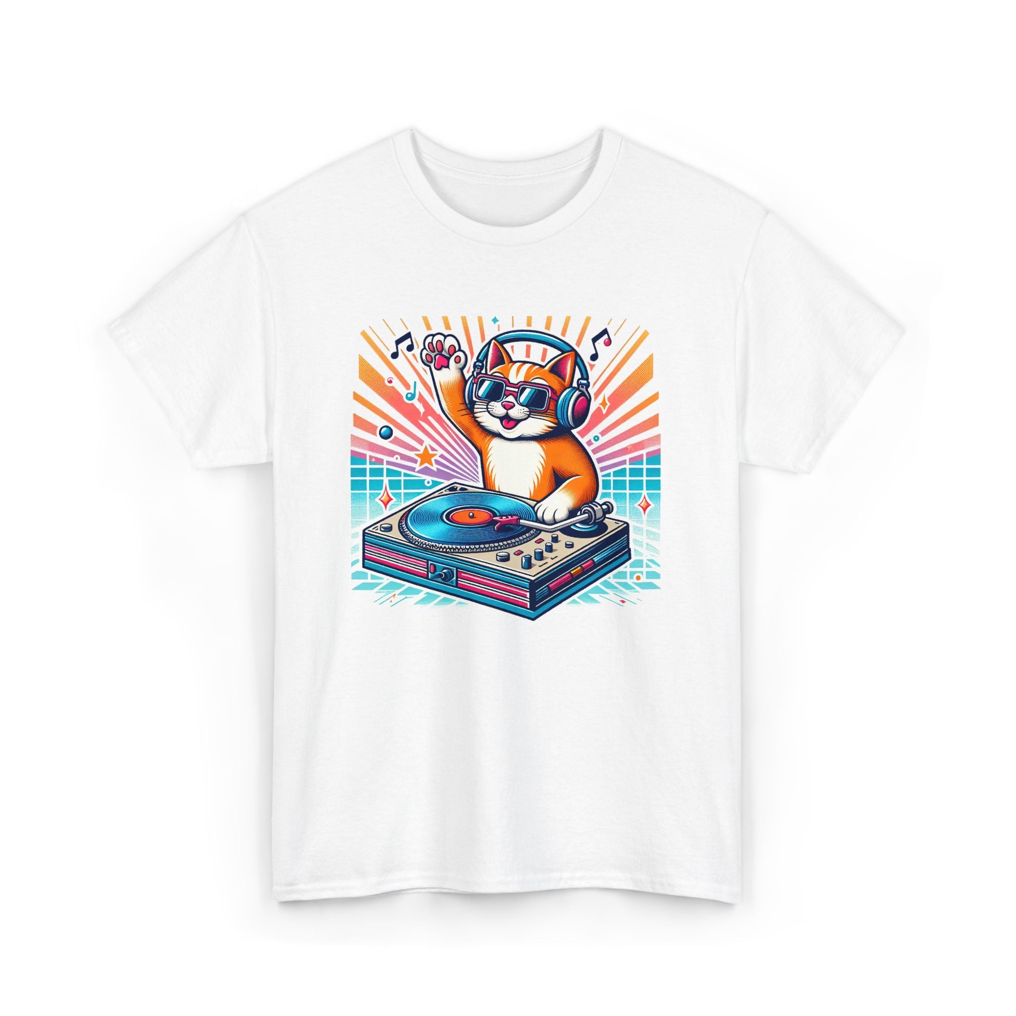 DJ Cat Turntable T-Shirt — Retro Music Cat Graphic Tee