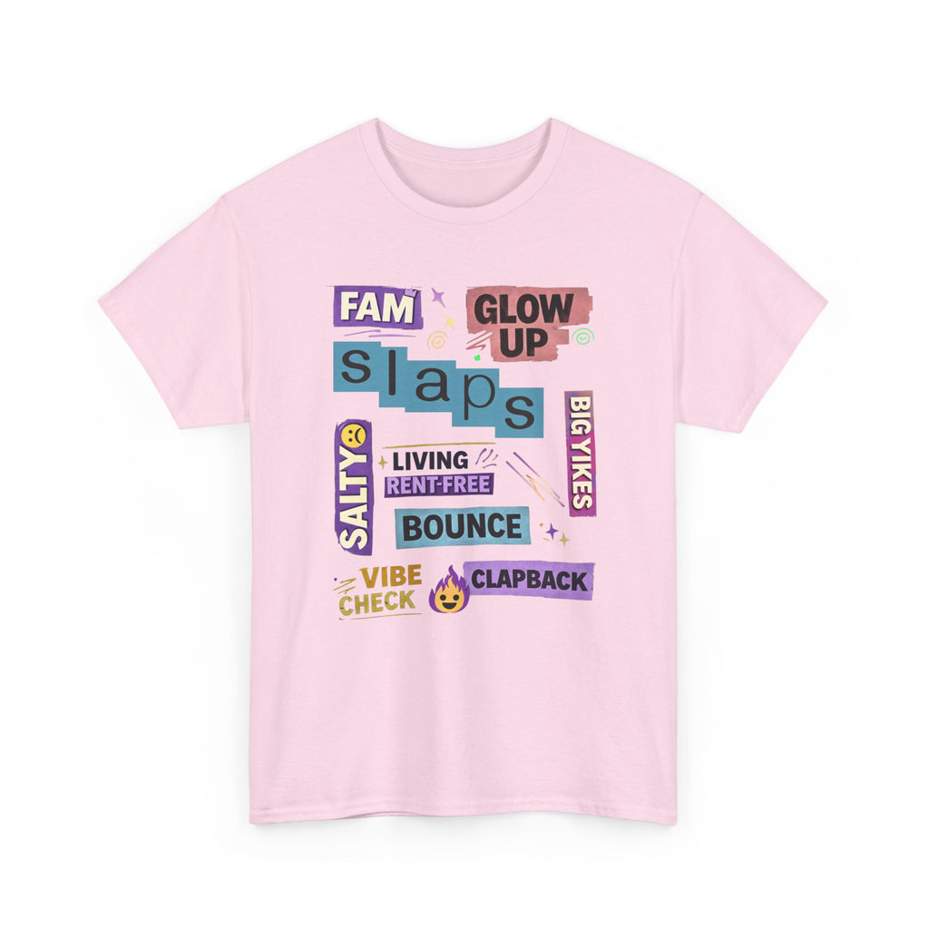 Gen Z Graphic Tee — Trendy Sticker-Style Words Design