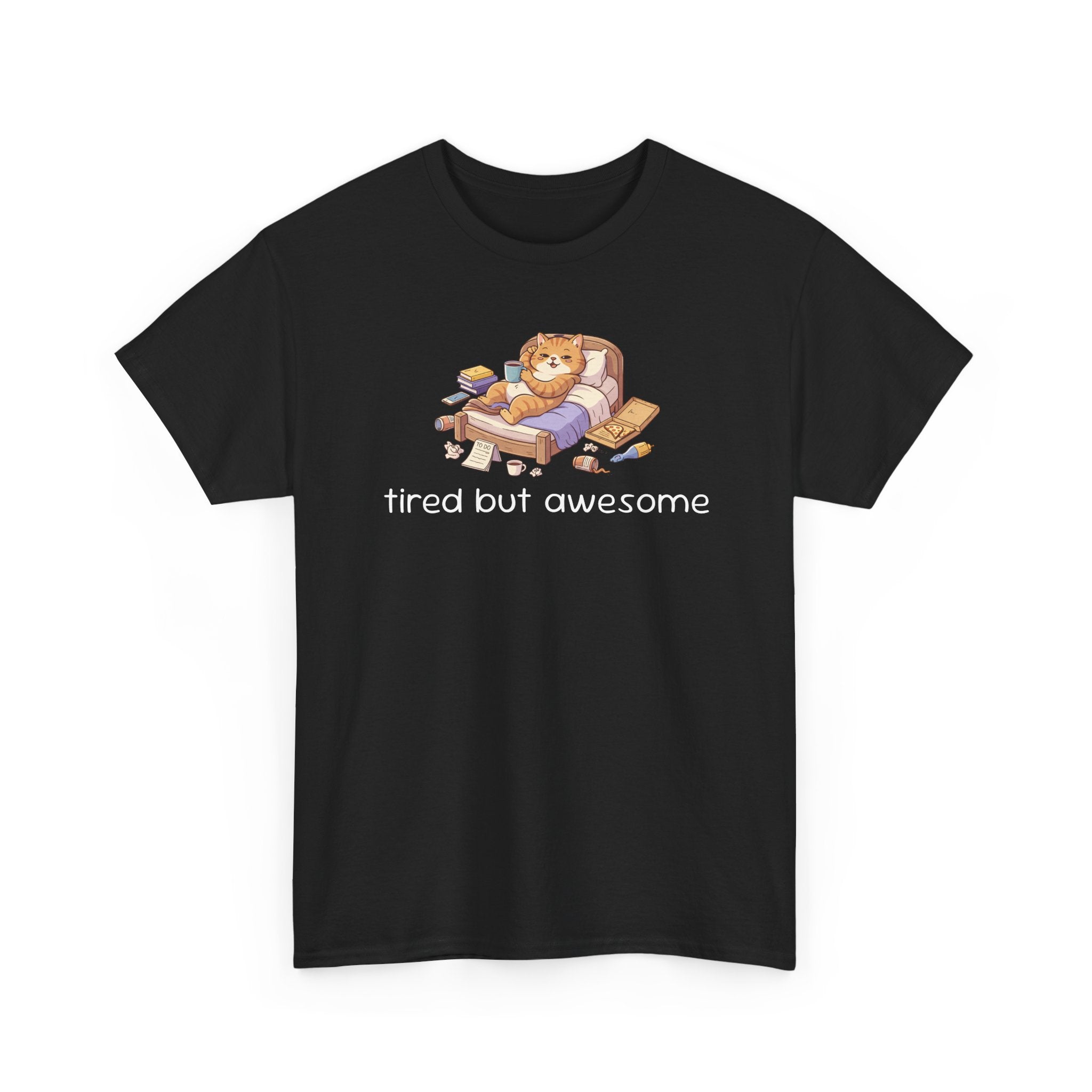 'Tired But Awesome' Cute Cat Relaxing Graphic Tee