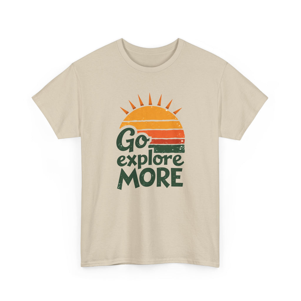 Adventure T-Shirt — "Go Explore More" Retro Sunrise Graphic