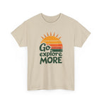 Adventure T-Shirt — "Go Explore More" Retro Sunrise Graphic