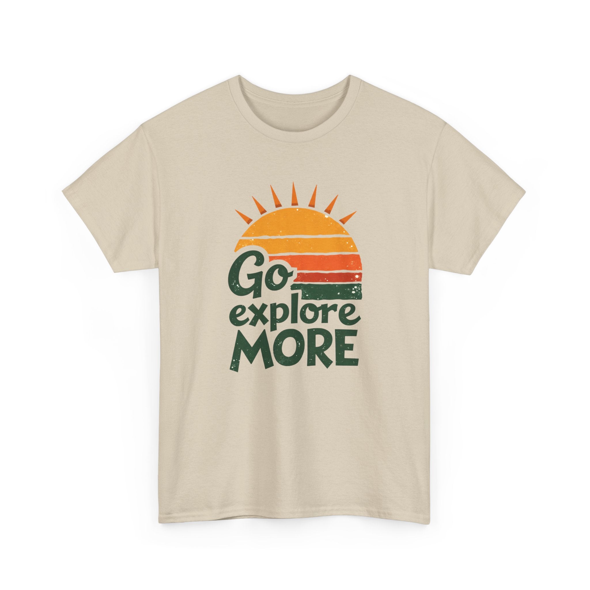 Adventure T-Shirt — "Go Explore More" Retro Sunrise Graphic