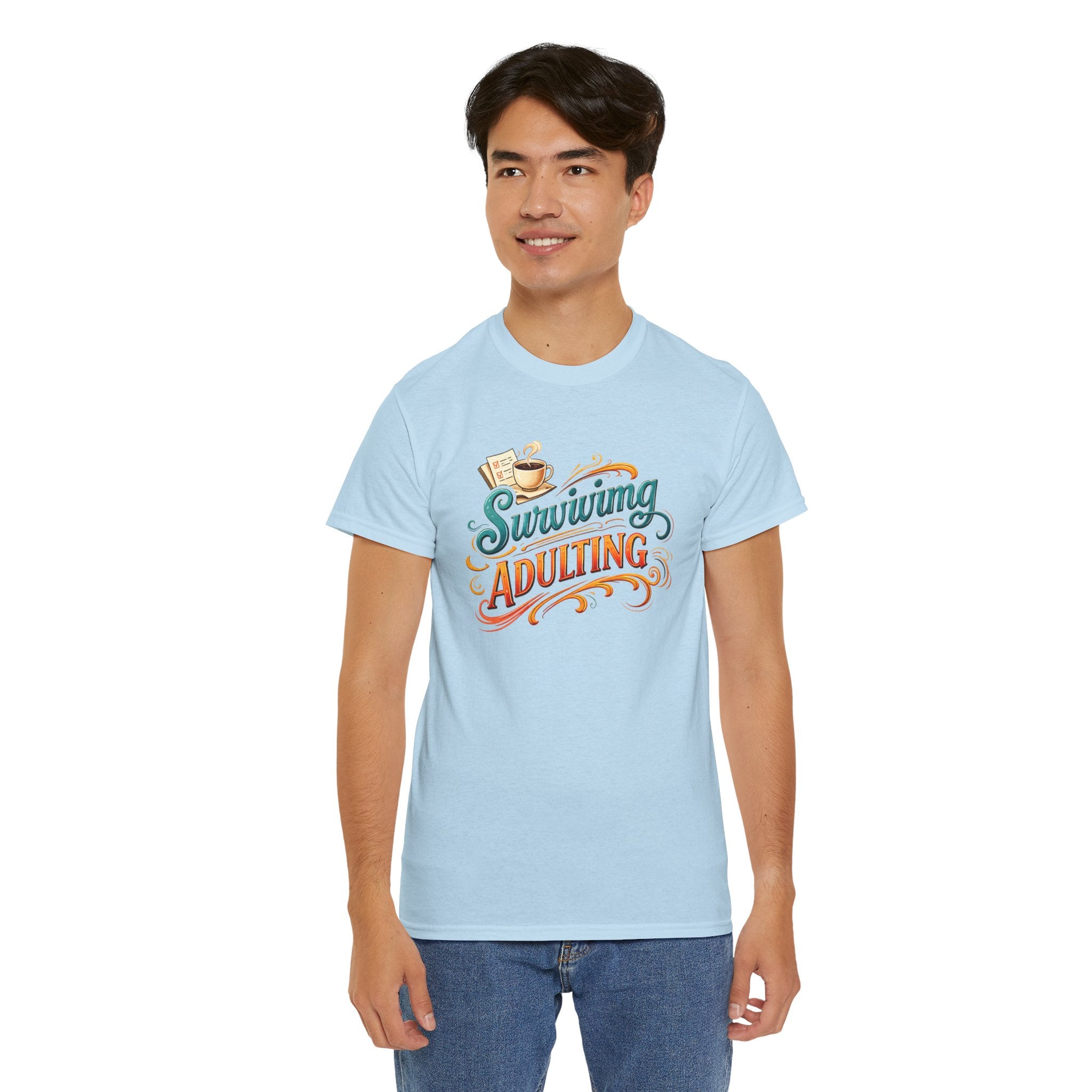 Surviving Adulting T-Shirt — Funny Retro Coffee Graphic Tee for Adults