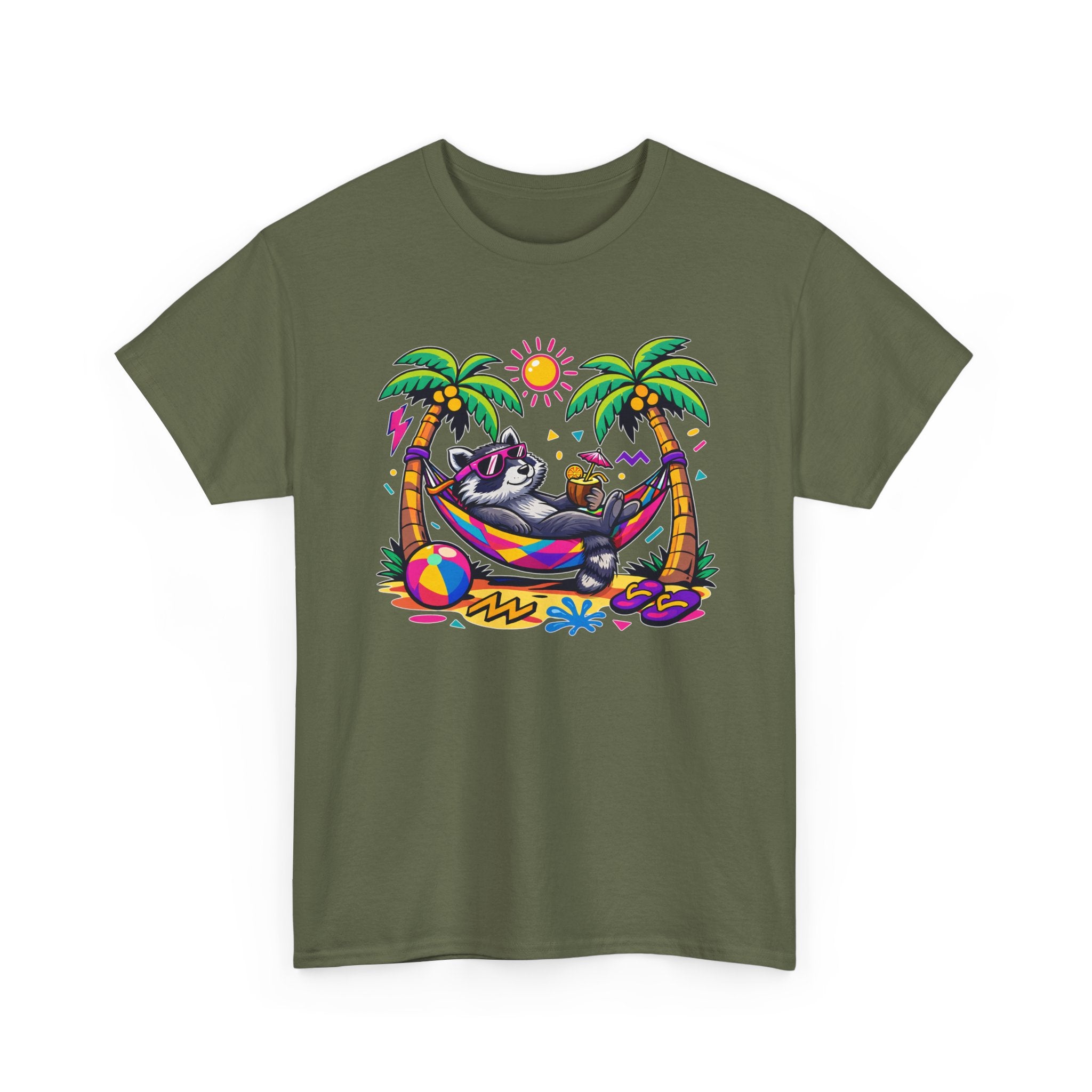 Beach Raccoon Hammock T‑Shirt — Tropical Summer Vibes Graphic Tee