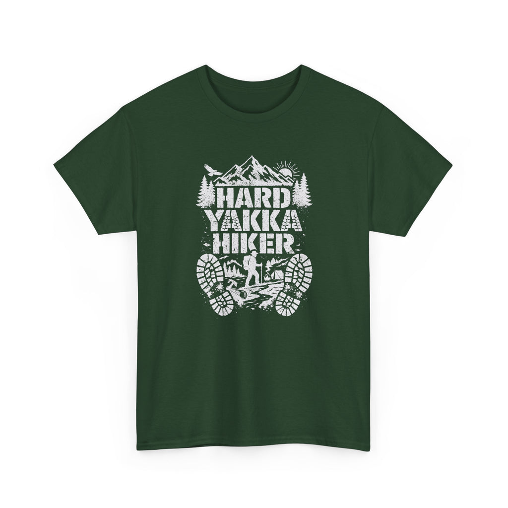 Hard Yakka Hiker T-Shirt — Outdoor Hiking Tee with Mountain Bootprint Design