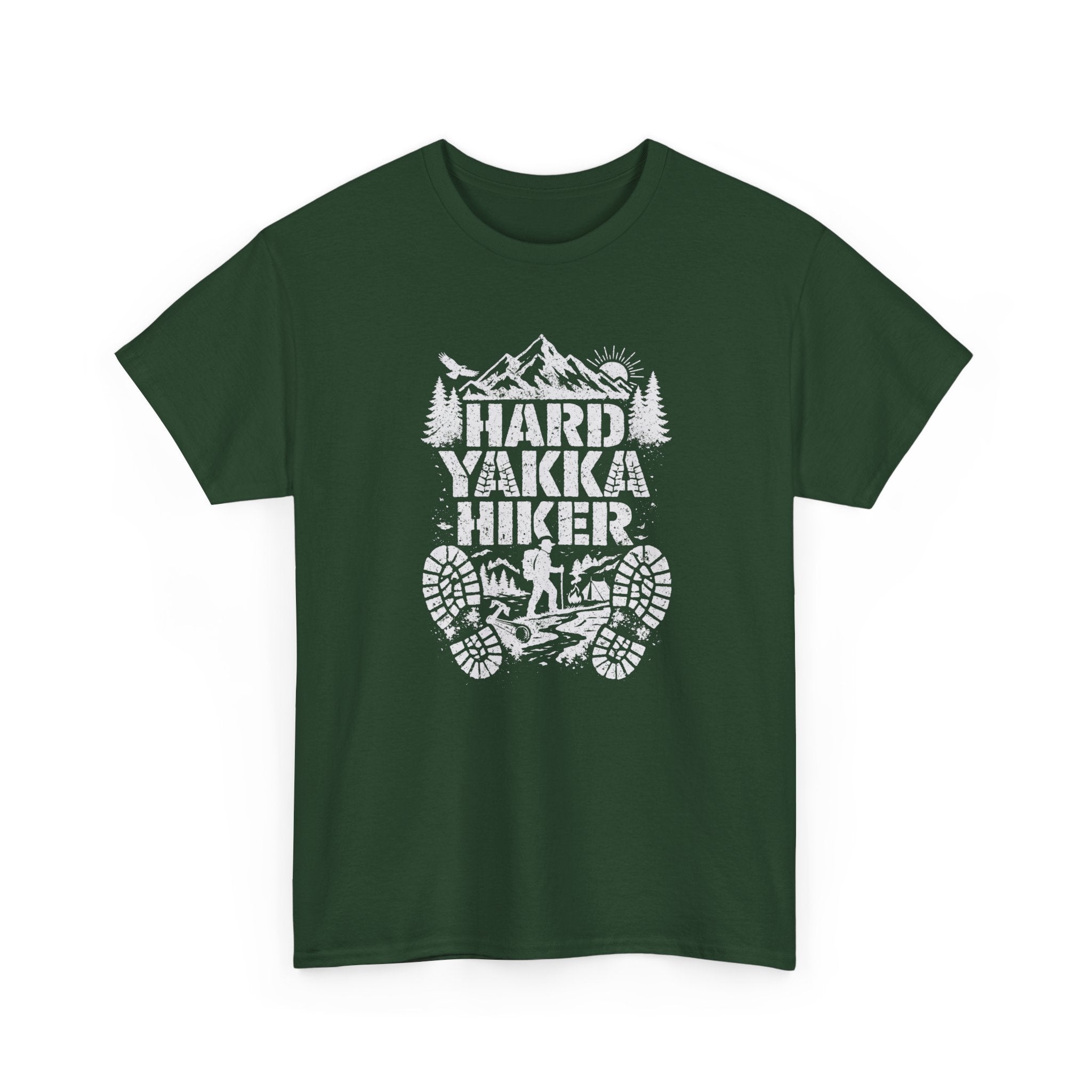 Hard Yakka Hiker T-Shirt — Outdoor Hiking Tee with Mountain Bootprint Design
