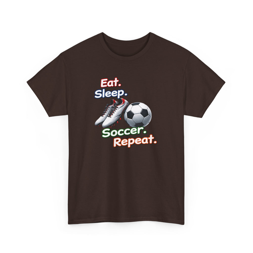 Soccer T-Shirt — "Eat. Sleep. Soccer. Repeat." Graphic Tee for Players & Fans