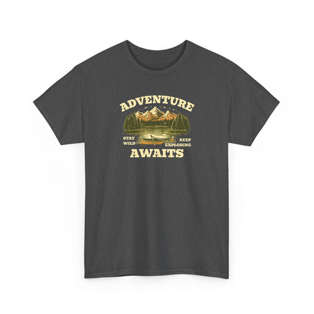 Adventure Awaits T-Shirt — Vintage Mountain Canoe Graphic Tee