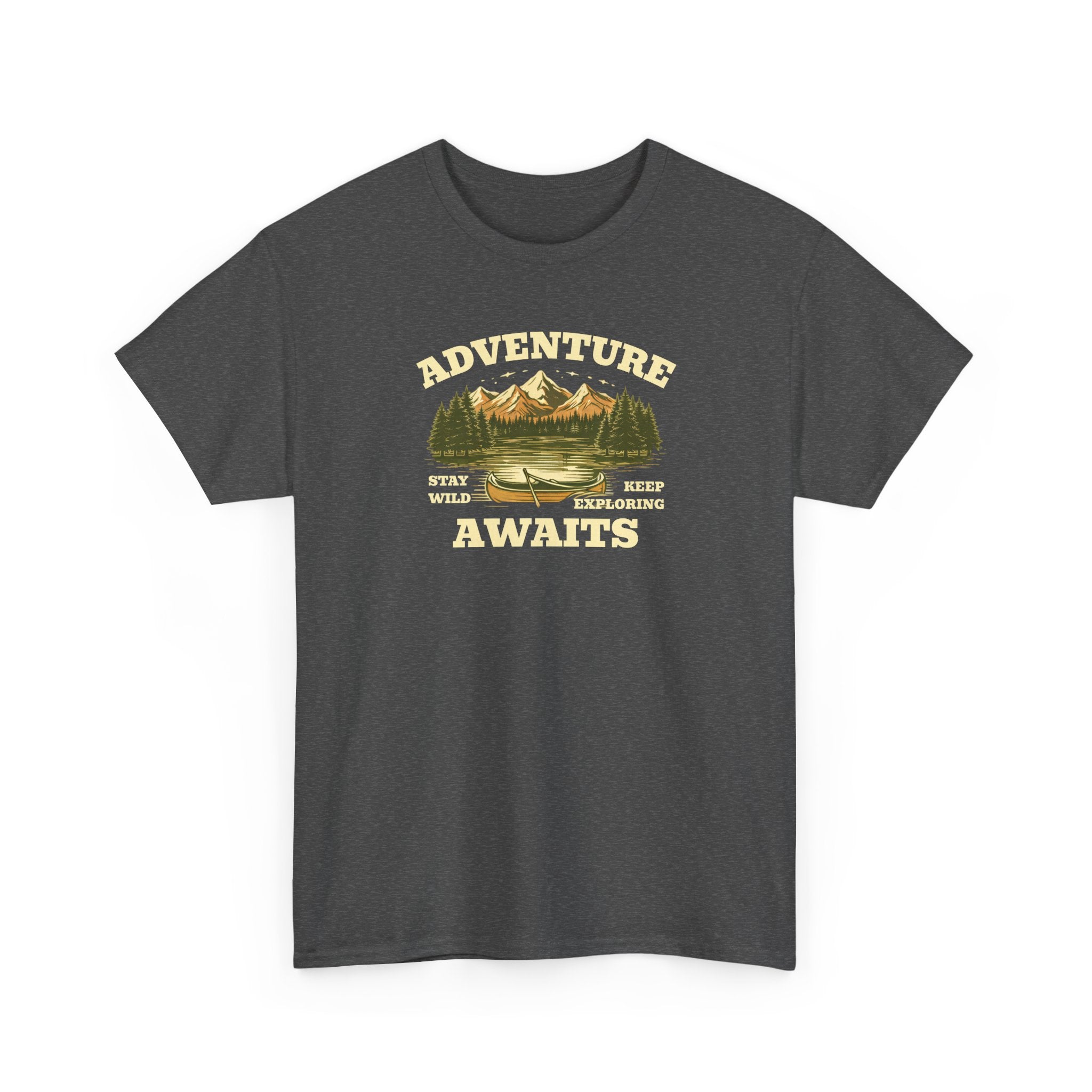 Adventure Awaits T-Shirt — Vintage Mountain Canoe Graphic Tee