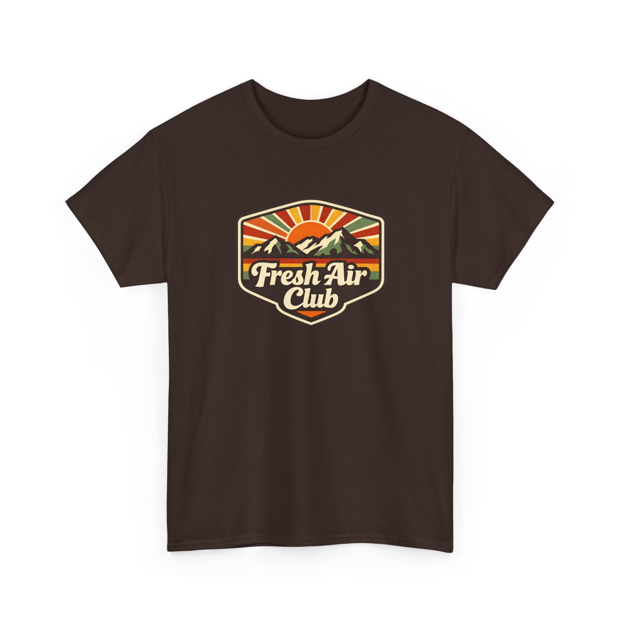 Fresh Air Club T-Shirt — Retro Mountain Sunset Outdoor Tee