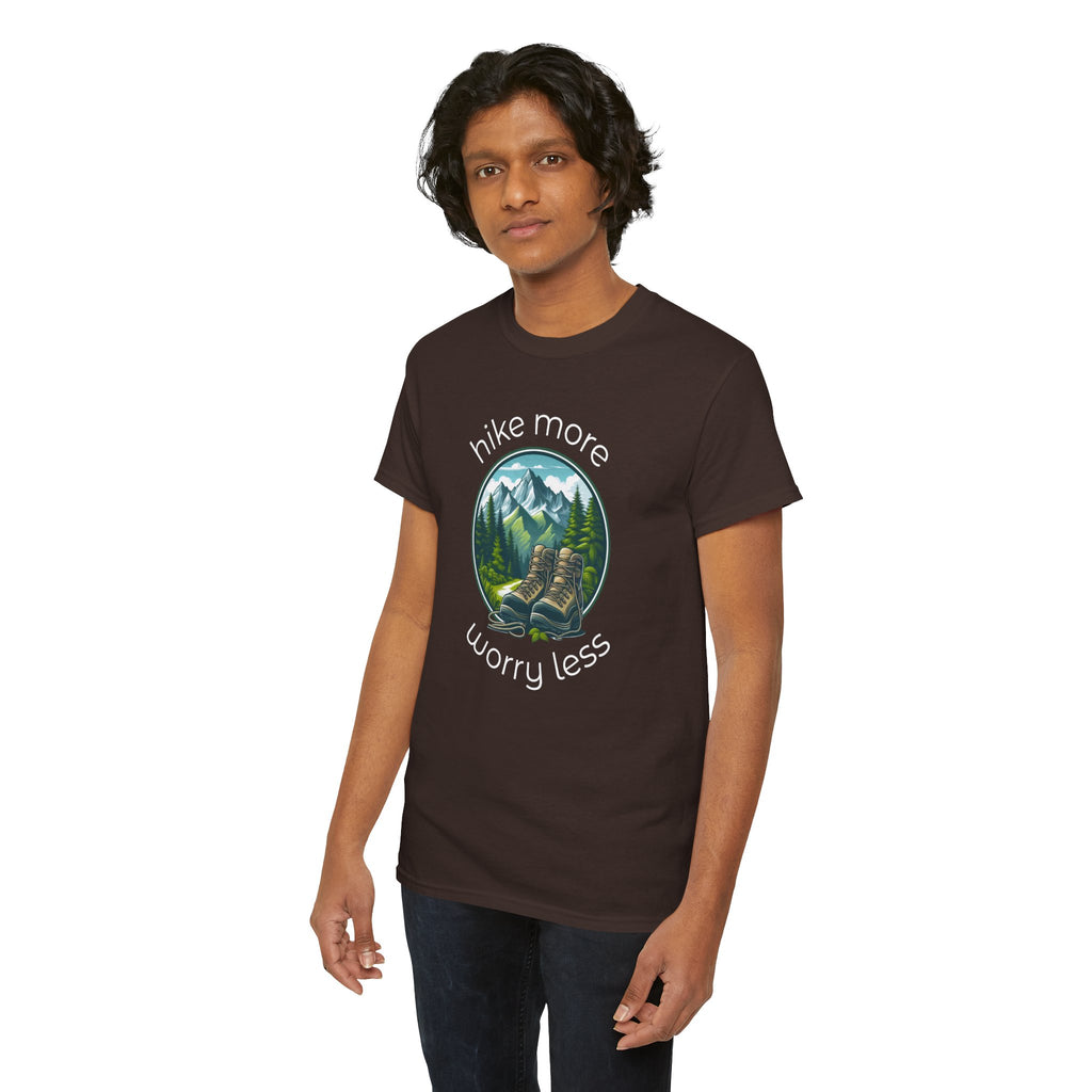 Hike More Worry Less T-Shirt — Nature Hiking Graphic Tee
