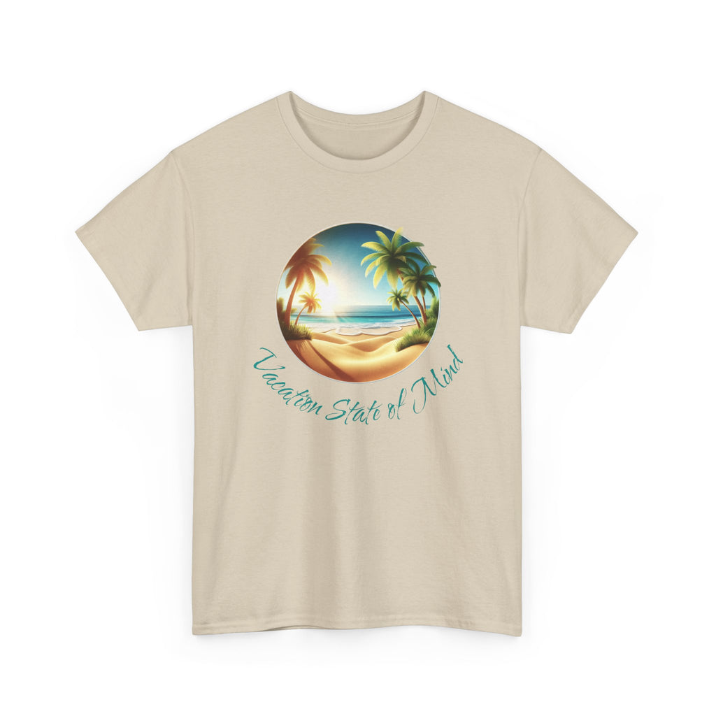 Beach Scene Tee — 'Vacation State of Mind' Tropical Palm Graphic T-Shirt