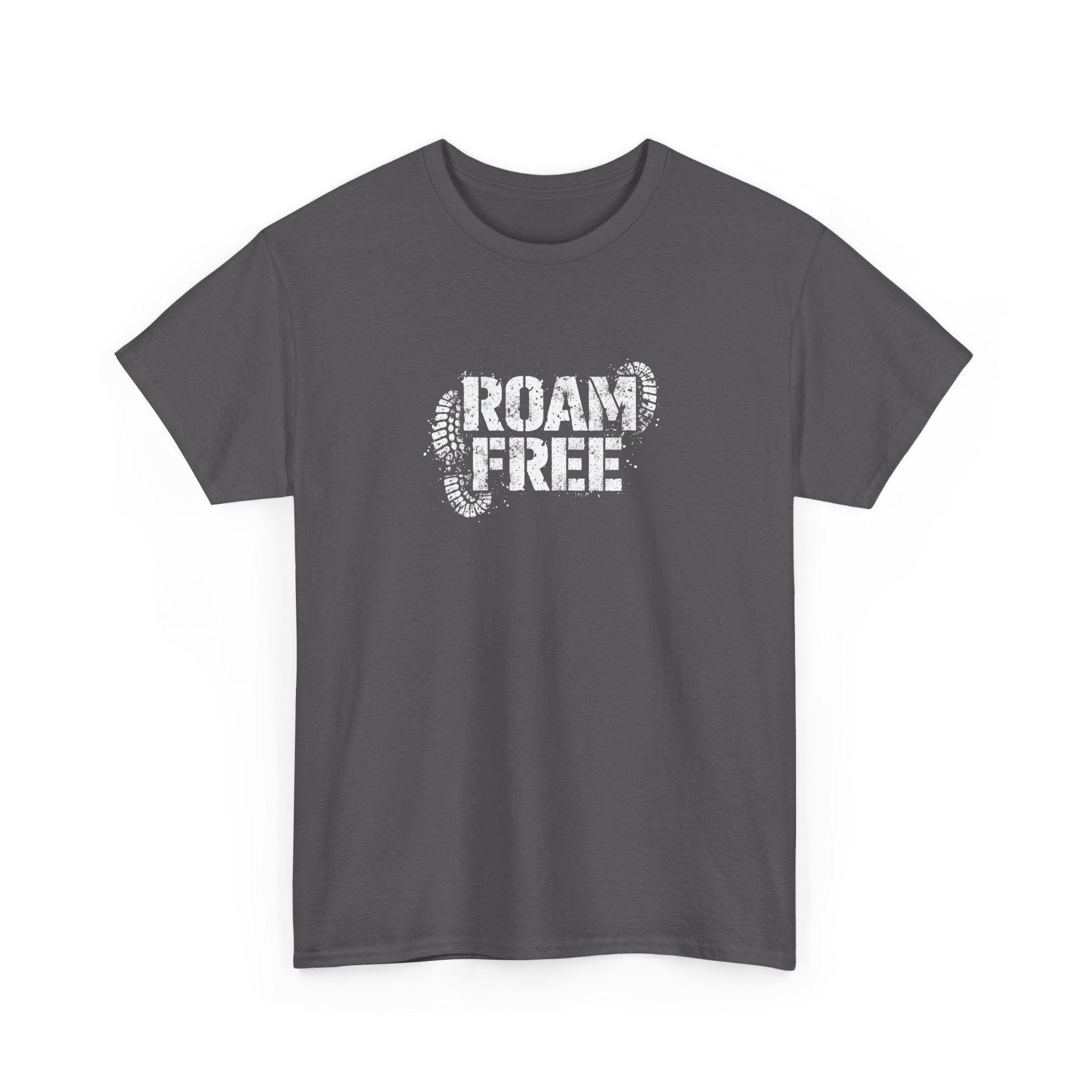 Roam Free T-Shirt — Outdoor Adventure Tee with Boot Print Graphic
