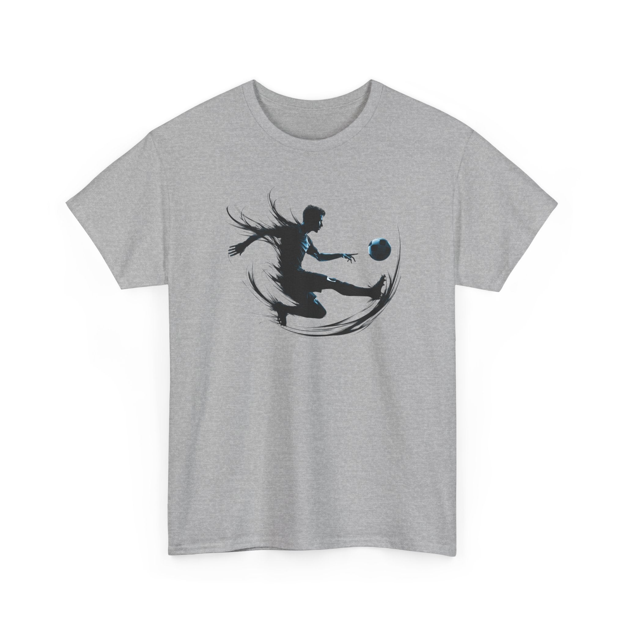 Soccer Player Silhouette Tee — Dynamic Kicking Football Graphic T-Shirt