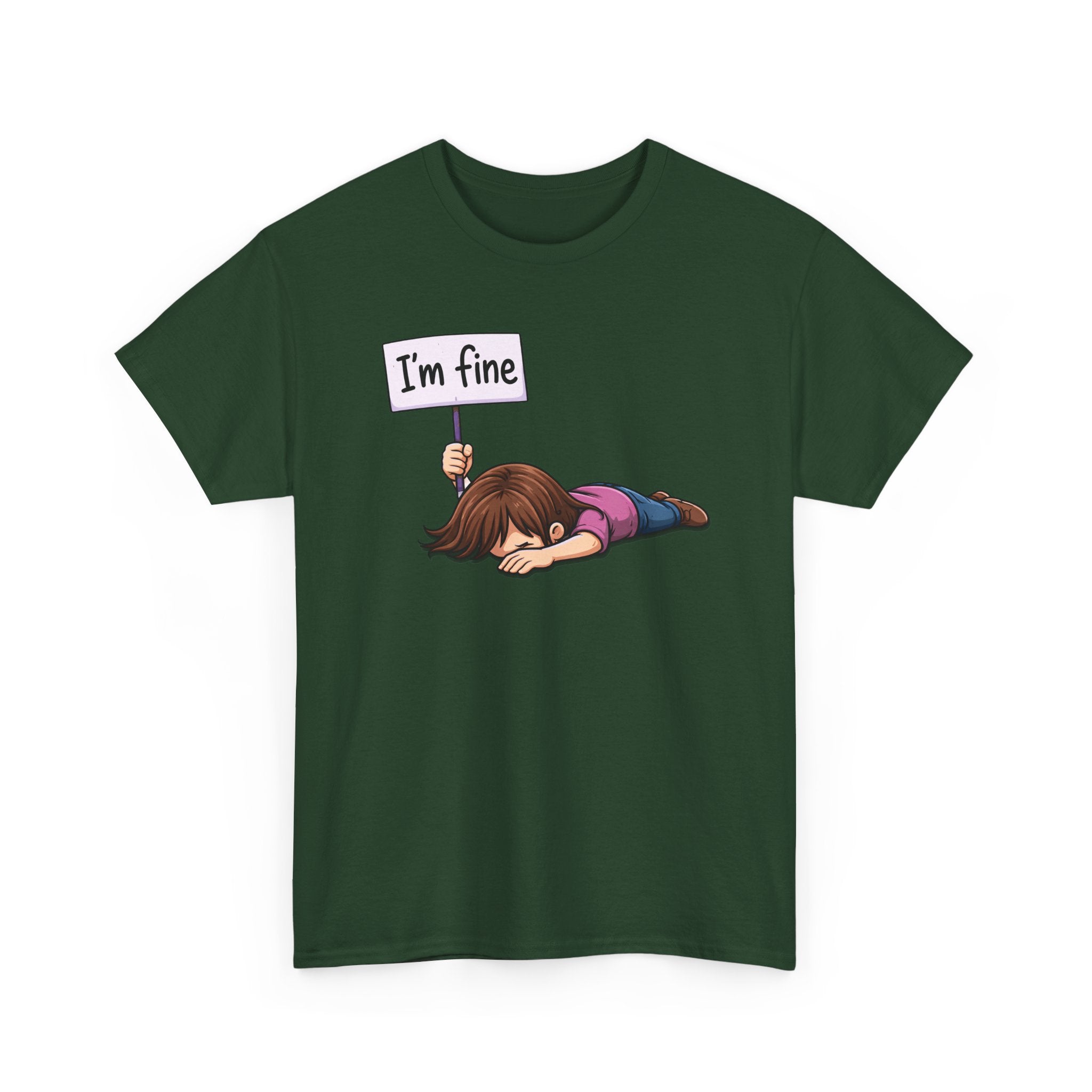 Cute Cartoon Girl 'I'm Fine' Funny Dry Humor Graphic Tee