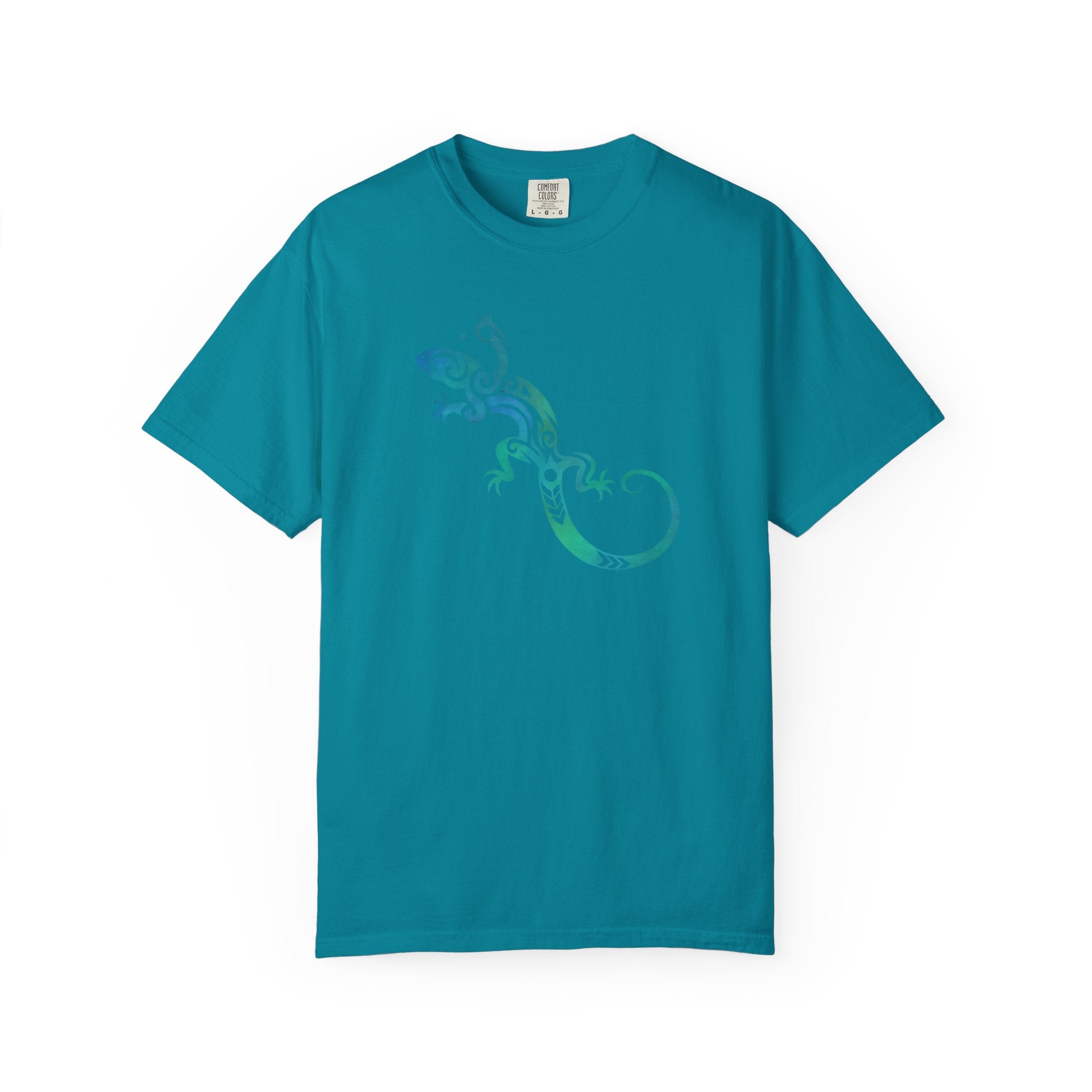 Tribal Lizard Graphic Tee — Blue Green Gecko T-Shirt