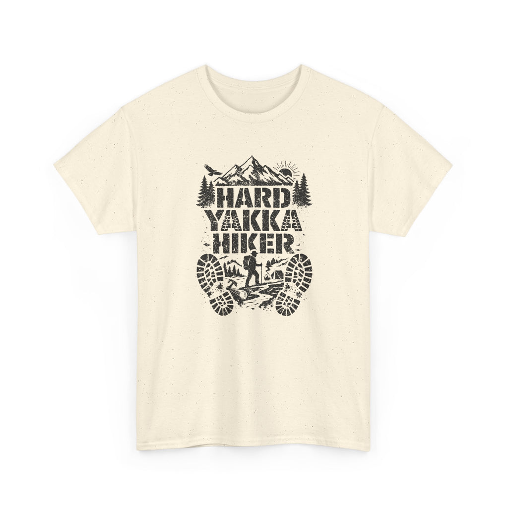 Hard Yakka Hiker T-Shirt — Outdoor Hiking Tee with Mountain Bootprint Design