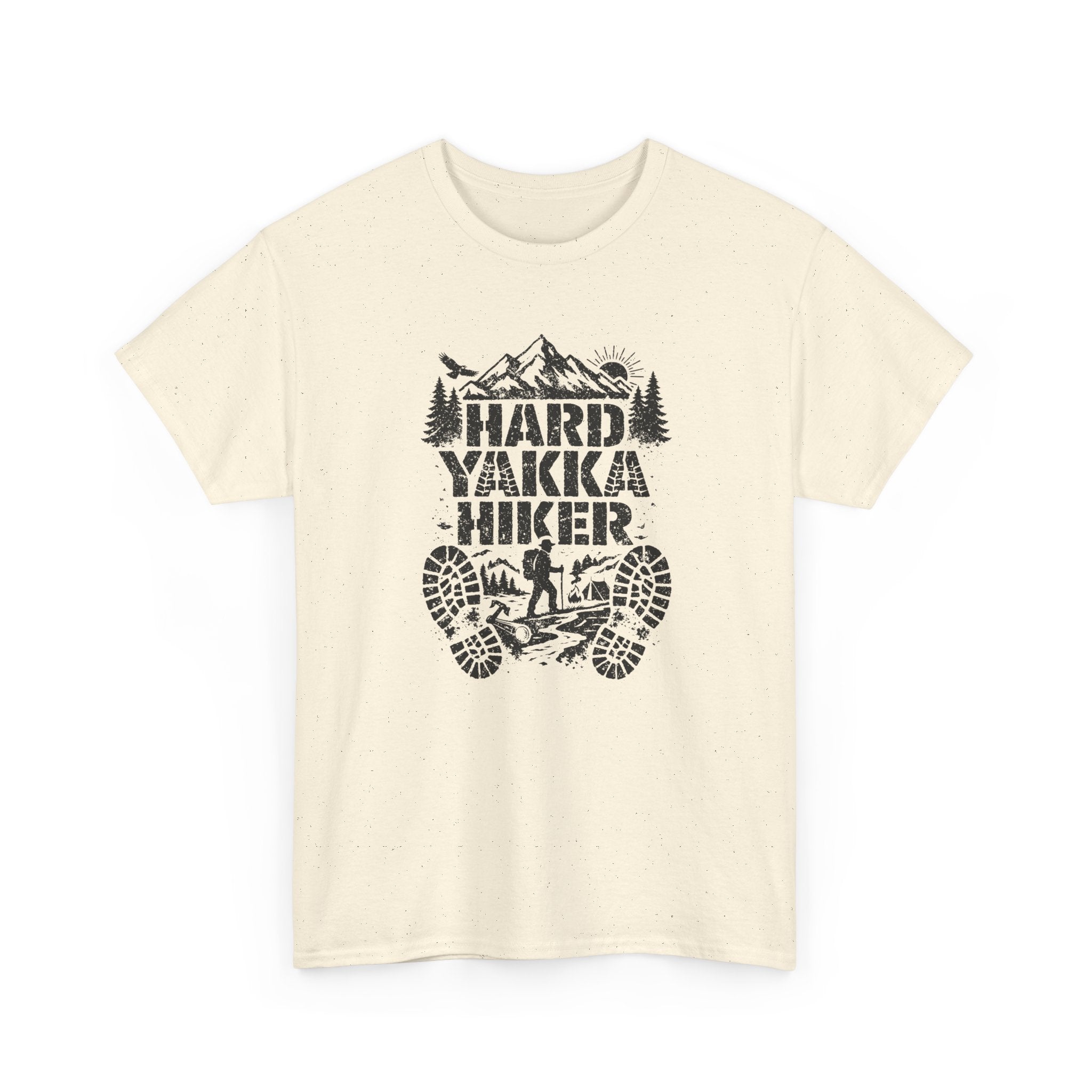 Hard Yakka Hiker T-Shirt — Outdoor Hiking Tee with Mountain Bootprint Design