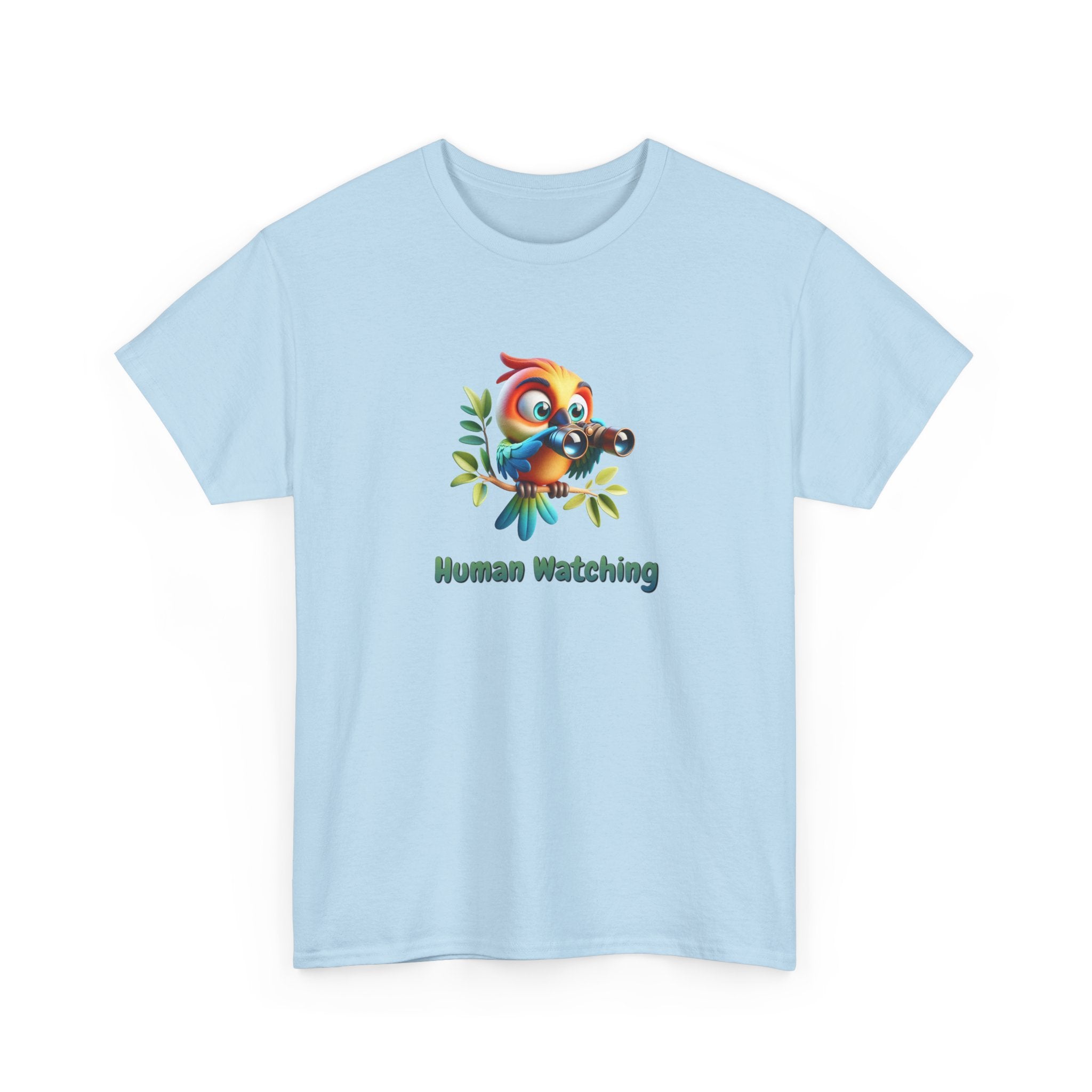 T‑Shirt — Cute Bird with Binoculars "Human Watching" Graphic Tee