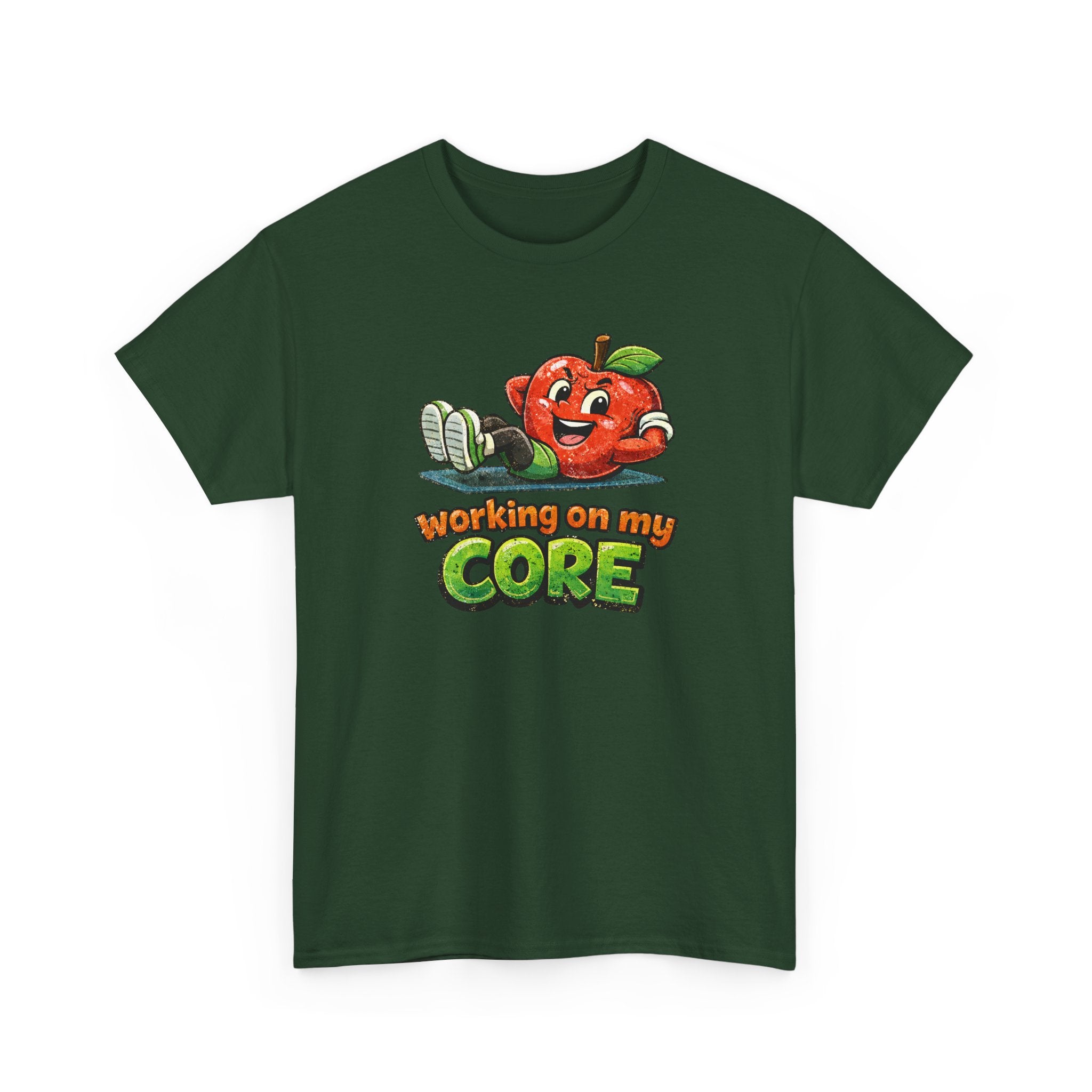 Working on My Core Funny Exercise T-Shirt —  Retro Apple Fitness Tee